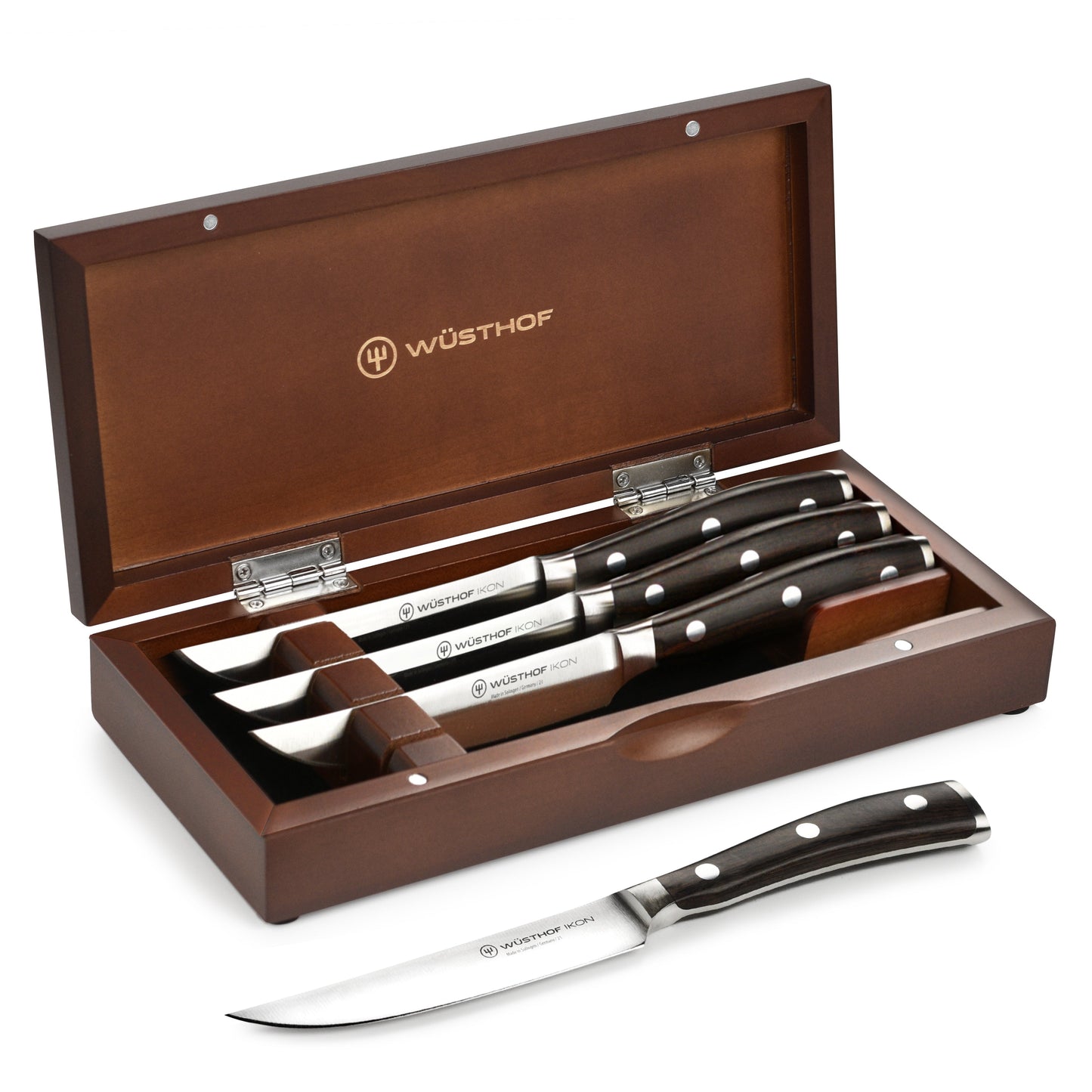 Wusthof Ikon Blackwood 4 Piece Steak Knife Set with Wood Case