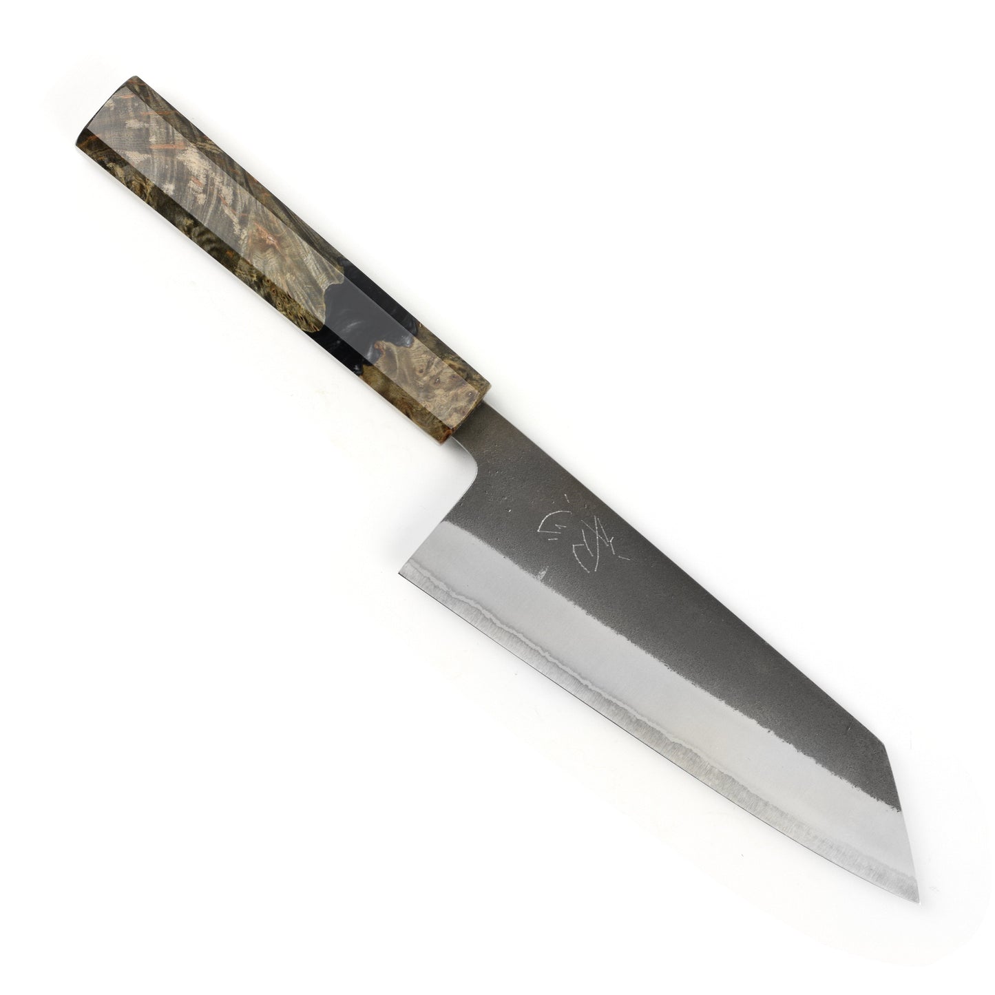 Yoshikane Shirogami #2 Kurouchi Stainless Clad 6.5" Bunka, Stabilized Birch