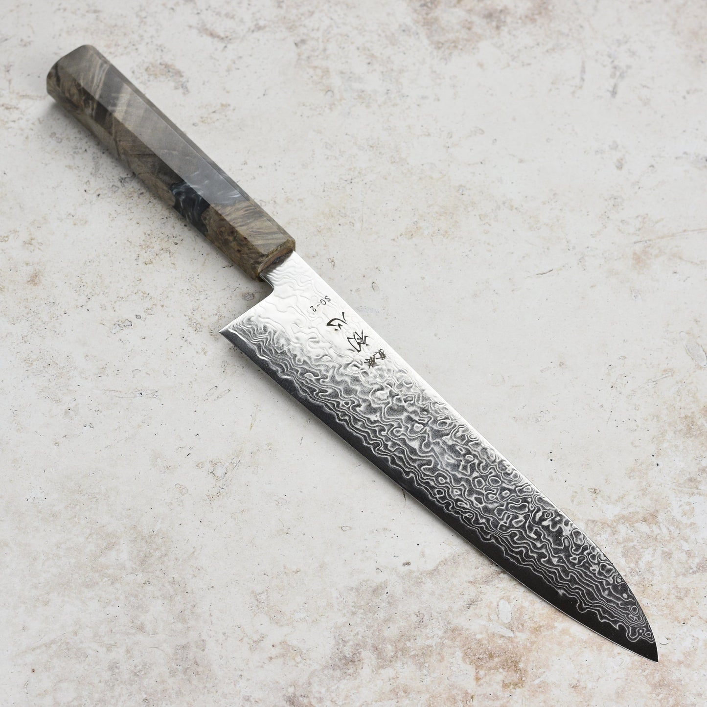 Hatsukokoro Ryuhyo SG2 Damascus 8.25" Gyuto, Stabilized Birch