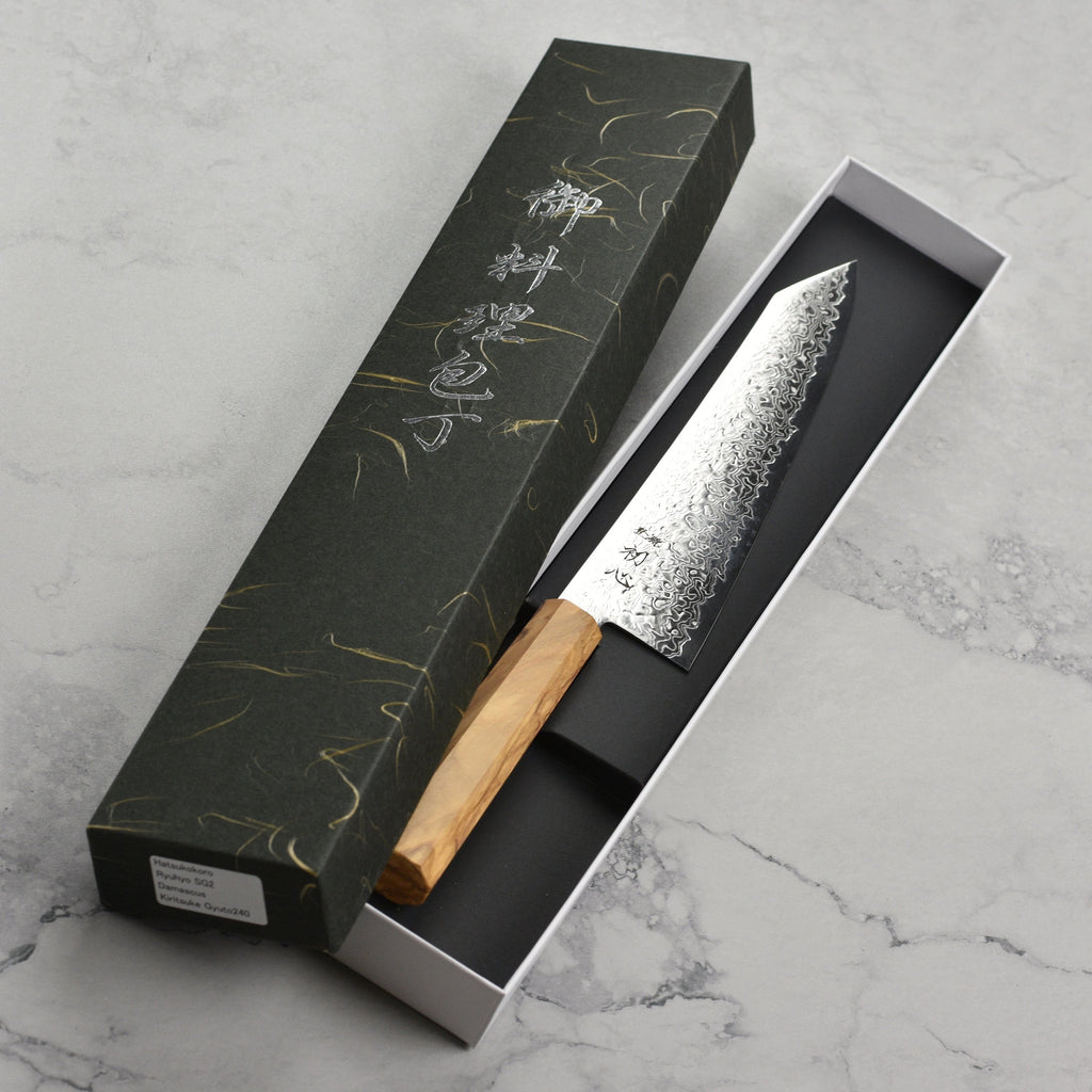 Hatsukokoro Ryuhyo SG2 Damascus 9.4" Kiritsuke Gyuto, Olivewood
