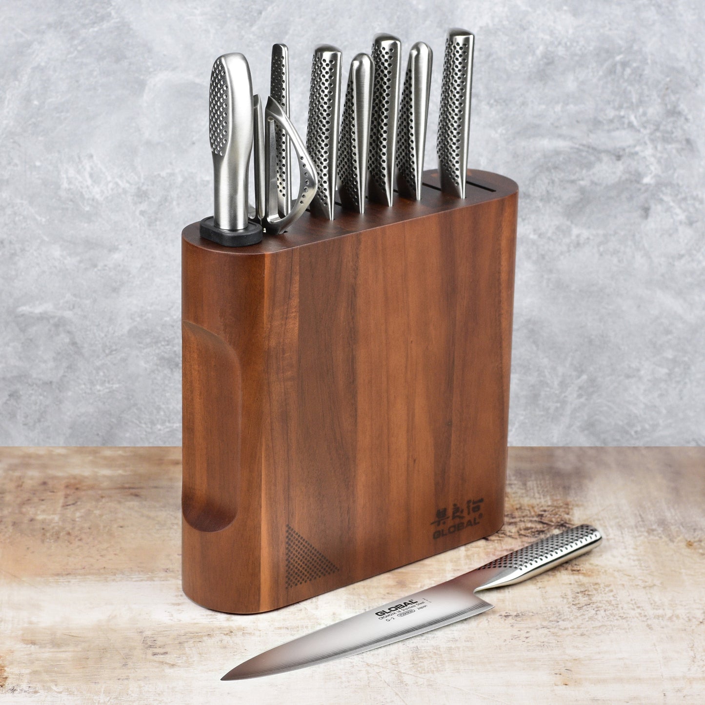 Global Kanpeki 10 Piece Knife Block Set, Acacia