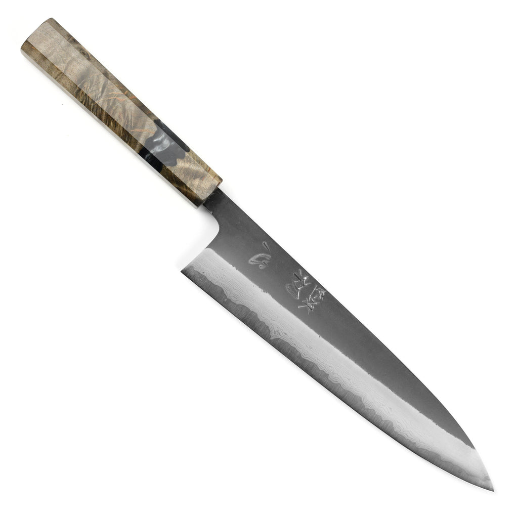 Hatsukokoro Shinkiro Aogami Super Kurouchi Damascus 8.25" Gyuto, Stabilized Birch