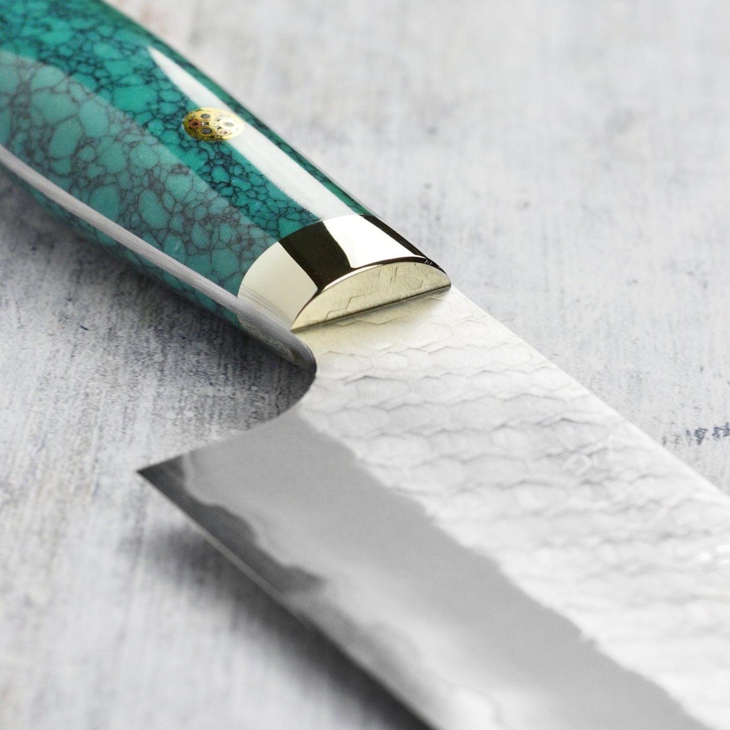 Nigara SG2 Migaki Tsuchime 9.4" Gyuto, Green Turquoise