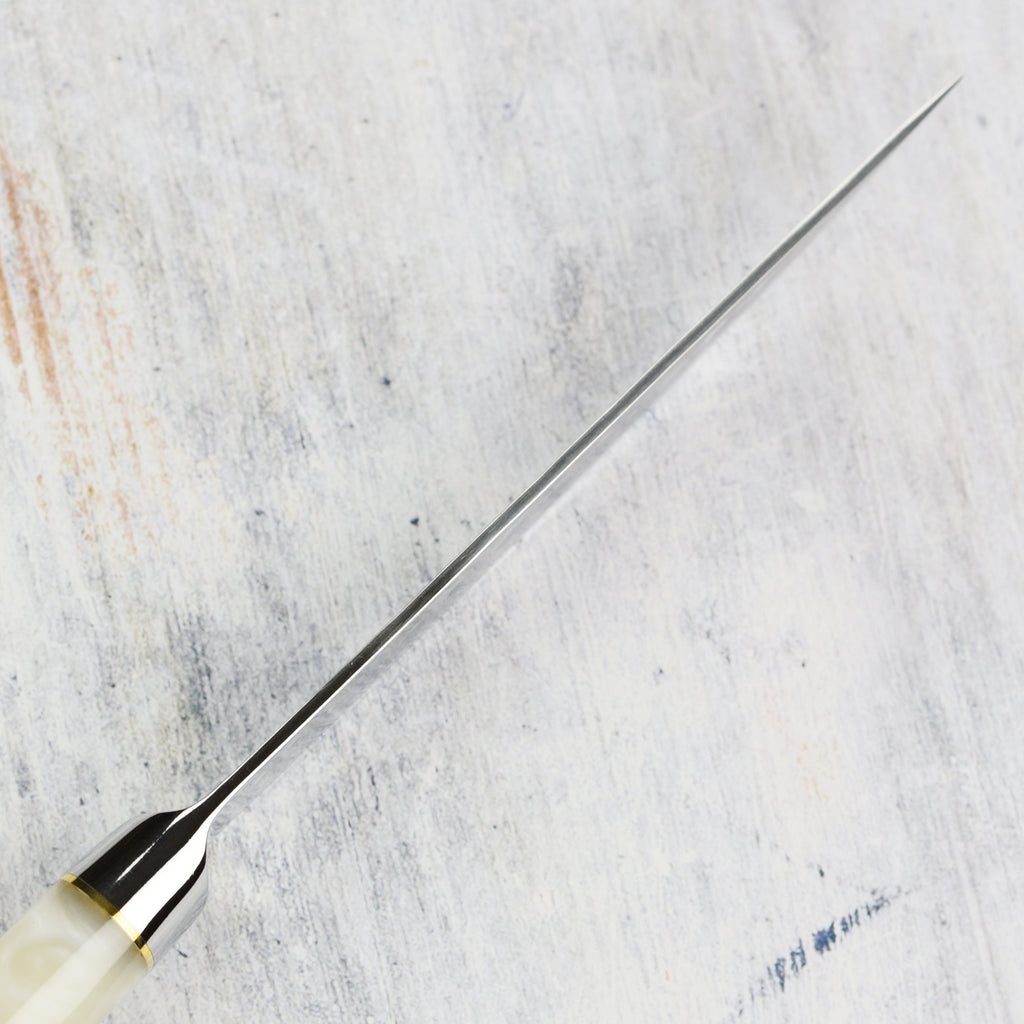 Nexus 4 Piece Damascus Steak Knife Set, White Resin & Stabilized Wood