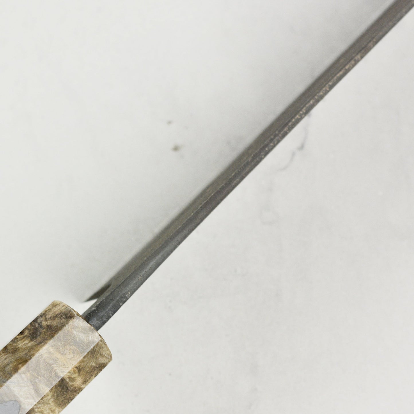 Hatsukokoro Shinkiro Aogami Super Kurouchi Damascus 9.4" Kiritsuke, Stabilized Birch