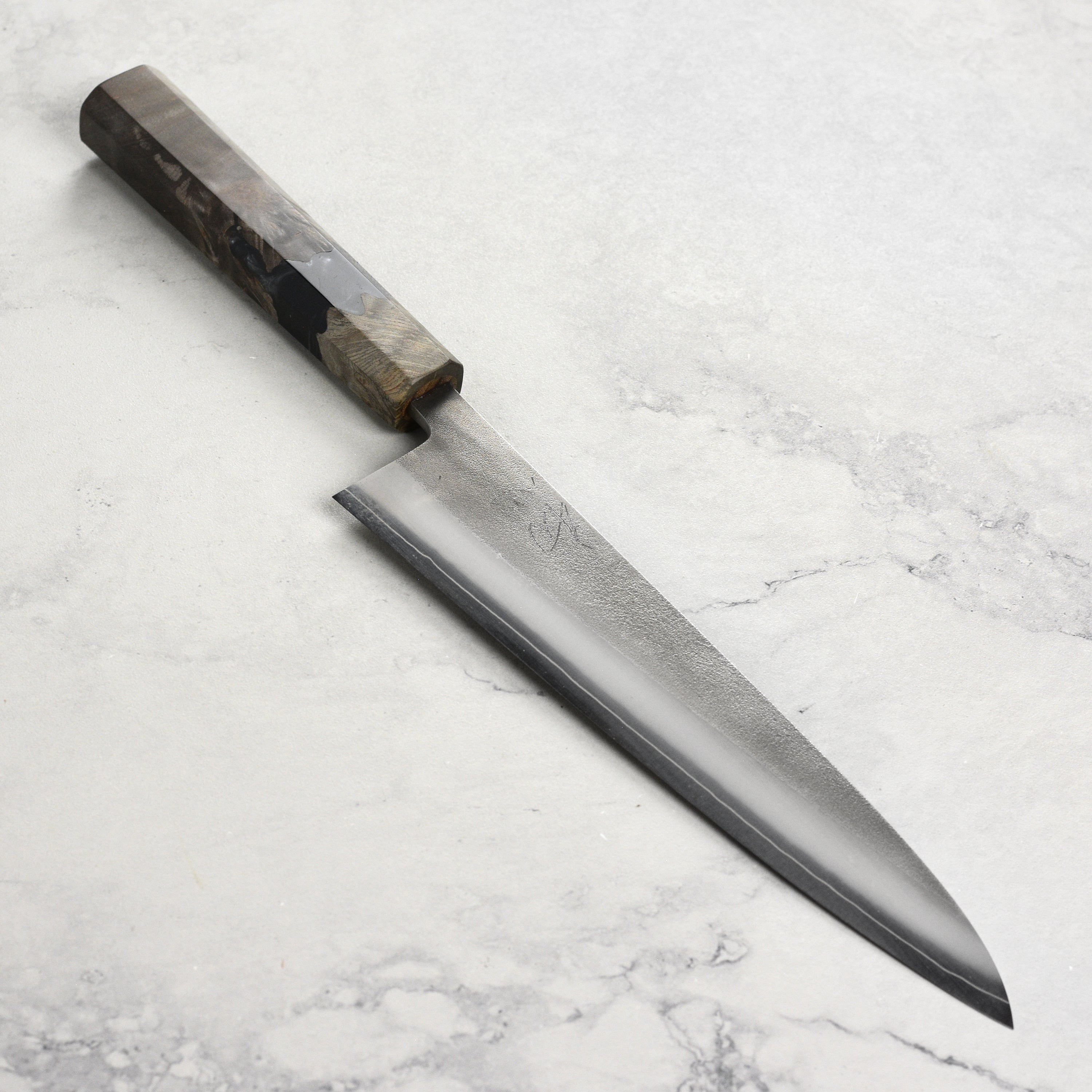 Yoshikane SKD Nashiji Stainless Clad 8.25" Gyuto, Stabilized Birch