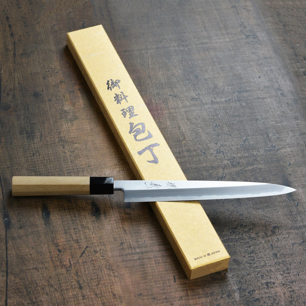 Ittetsu x Tanaka Shirogami #2 9.4" Hon-Kasumi Single Bevel Yanagiba with Saya
