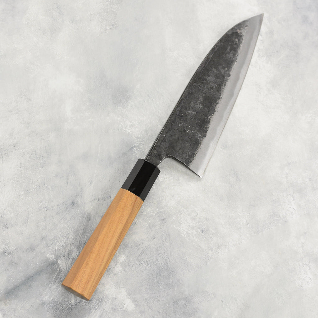 Hatsukokoro Kurokaze Aogami #2 Kurouchi 7" Double Bevel Deba, Teak