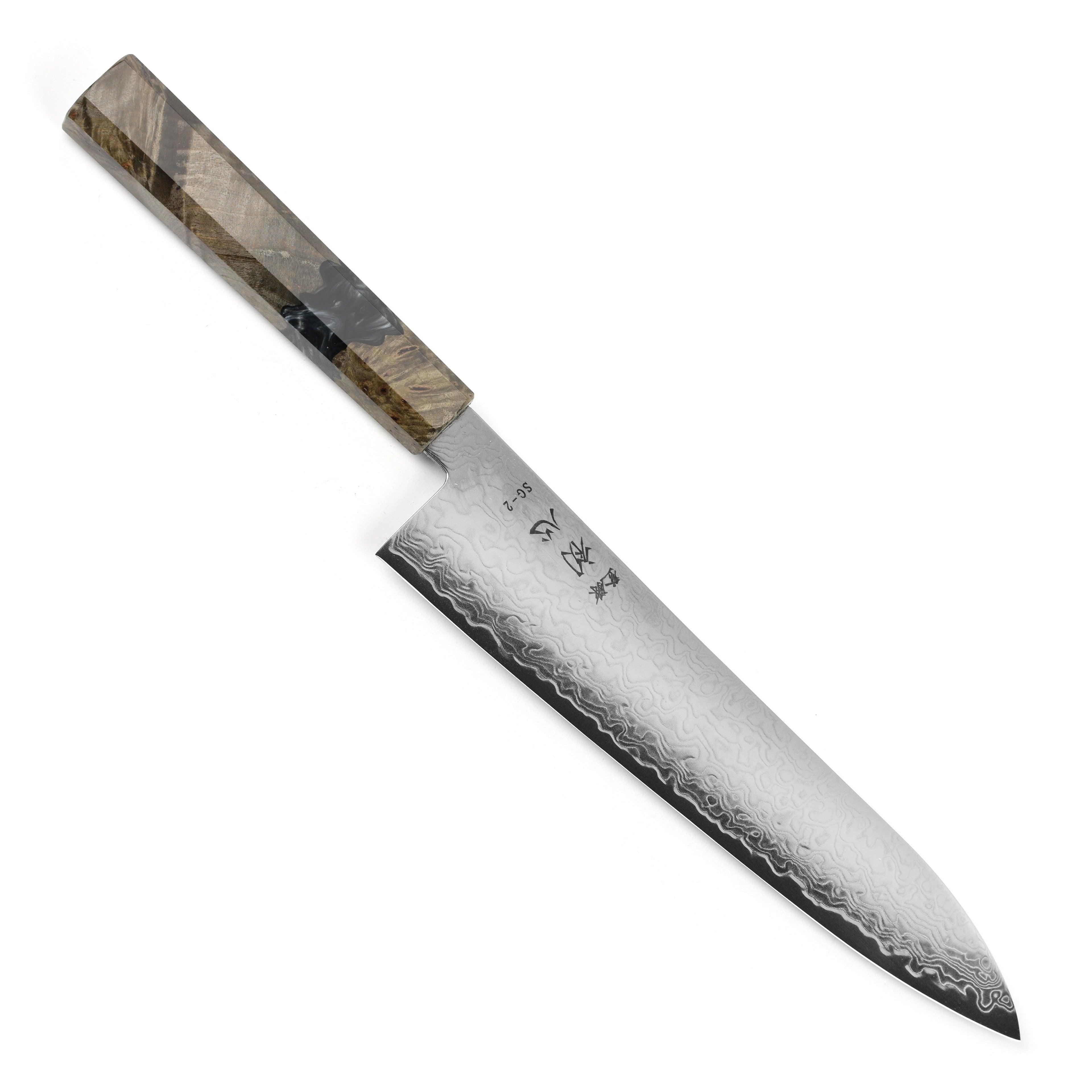 Hatsukokoro Ryuhyo SG2 Damascus 8.25" Gyuto, Stabilized Birch