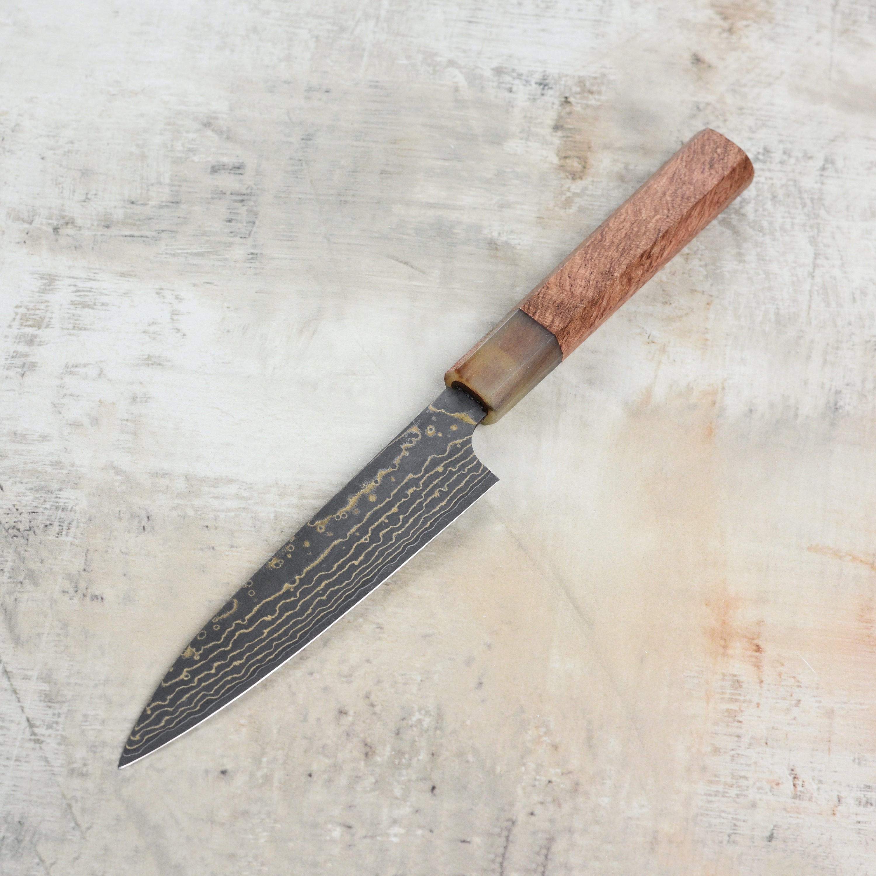 Saji Black Gold Damascus 5.1" Petty, Quince Wood