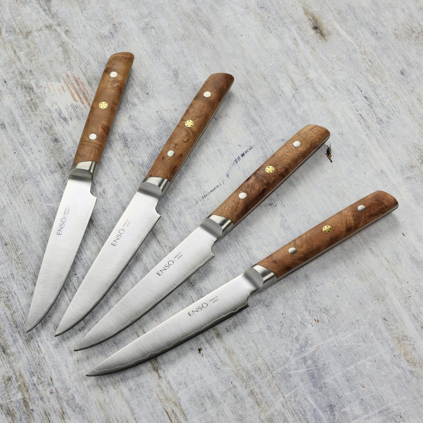 Enso Modern 4 Piece Steak Knife Set, Birchwood