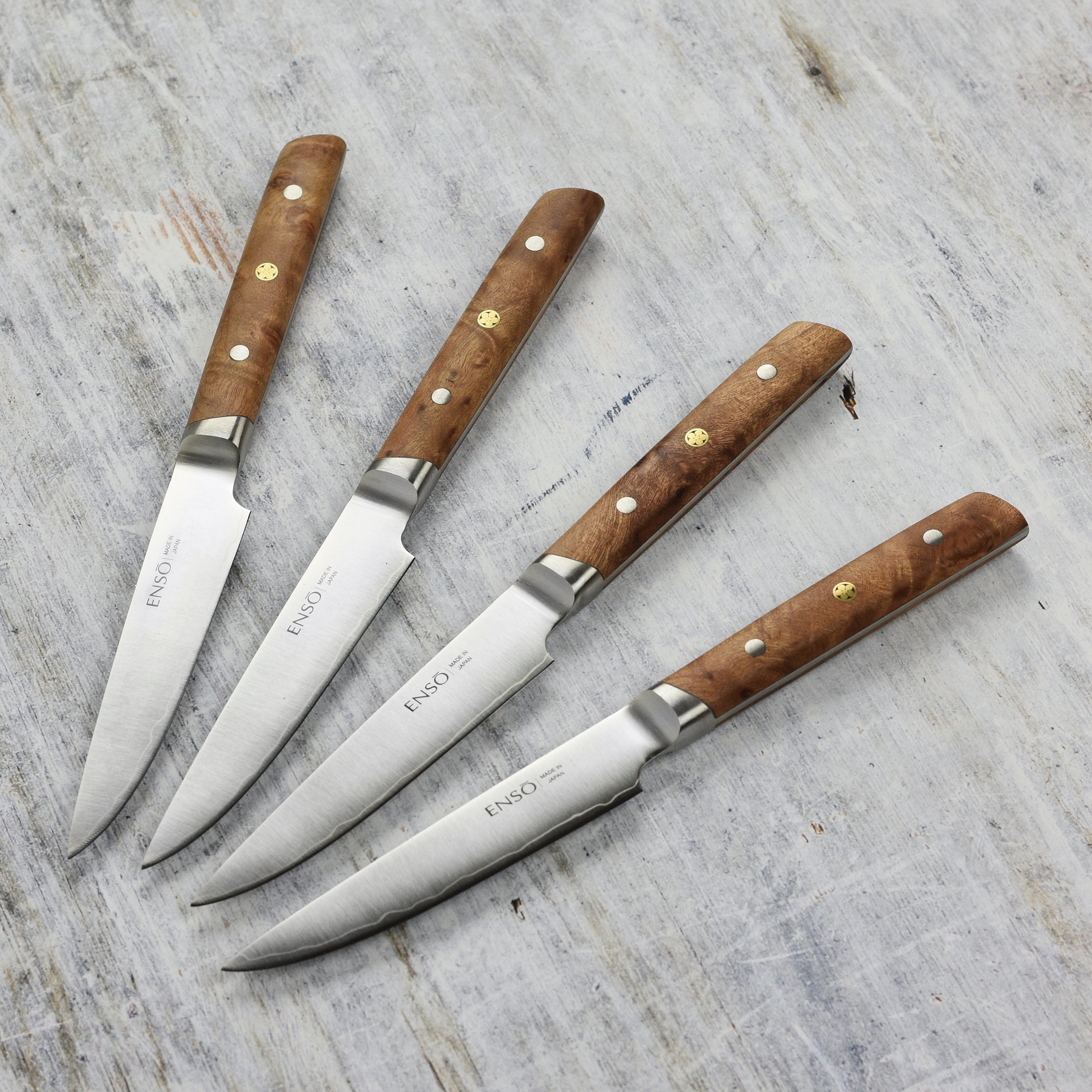 Enso Modern 4 Piece Steak Knife Set, Birchwood
