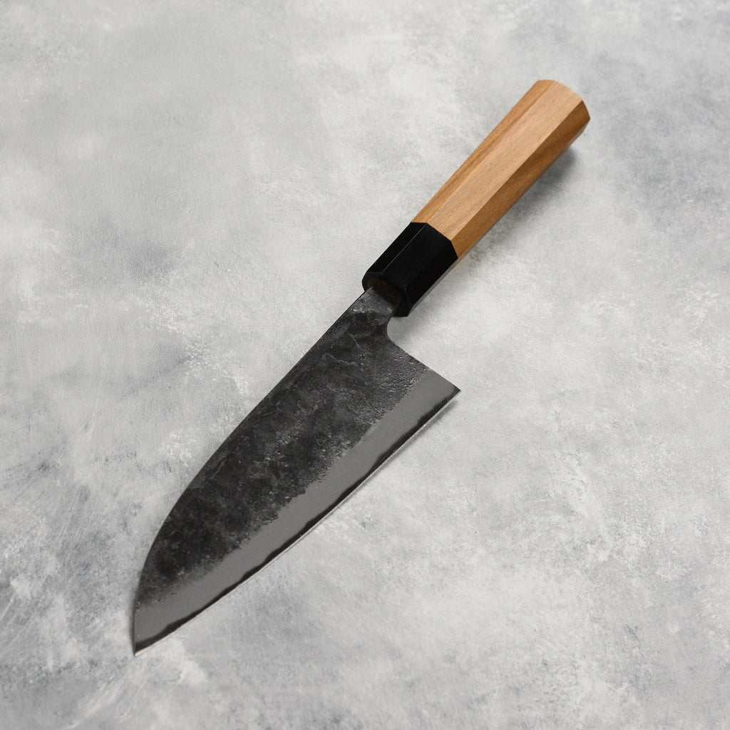 Hatsukokoro Kurokaze Aogami #2 Kurouchi 7" Double Bevel Deba, Teak