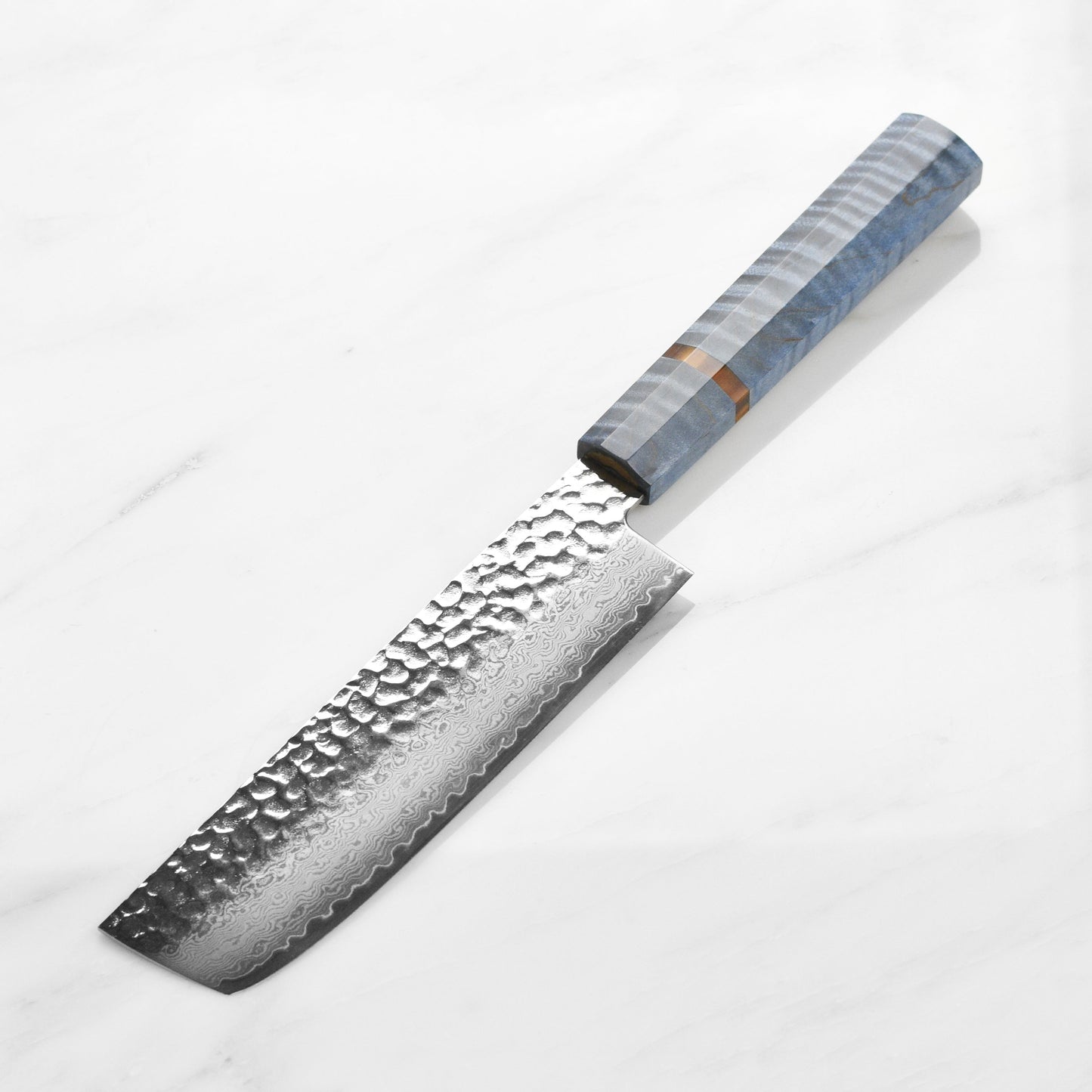Takayuki Tsuchime Damascus 6.7" Nakiri, Blue Stabilized Handle