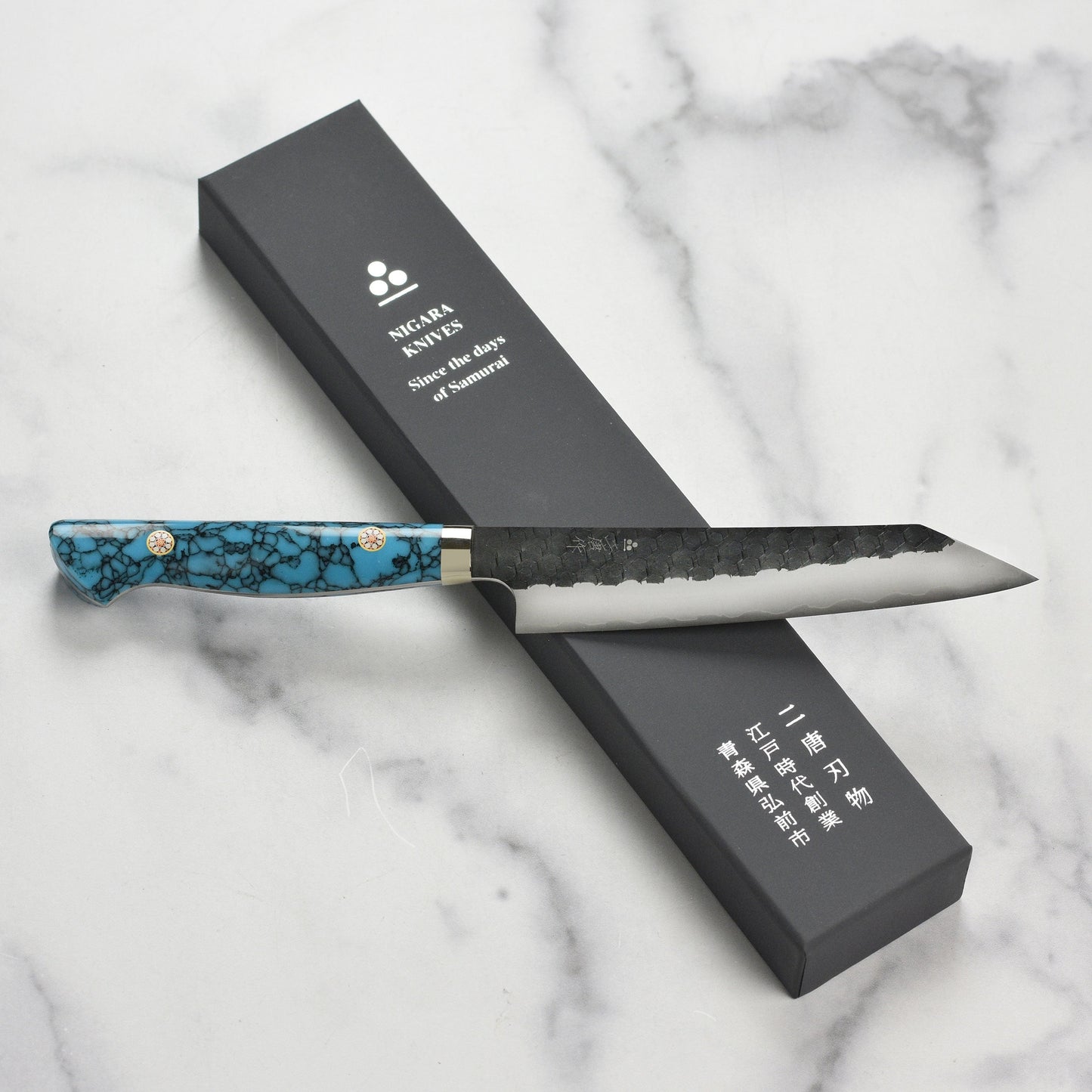 Nigara SG2 Kurouchi Tsuchime 5.9" Kiritsuke Petty, Blue Turquoise