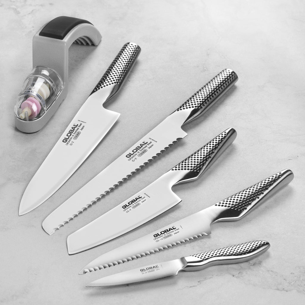 Global 6 Piece Magnetic Easel Knife Set with Bonus Sharpener