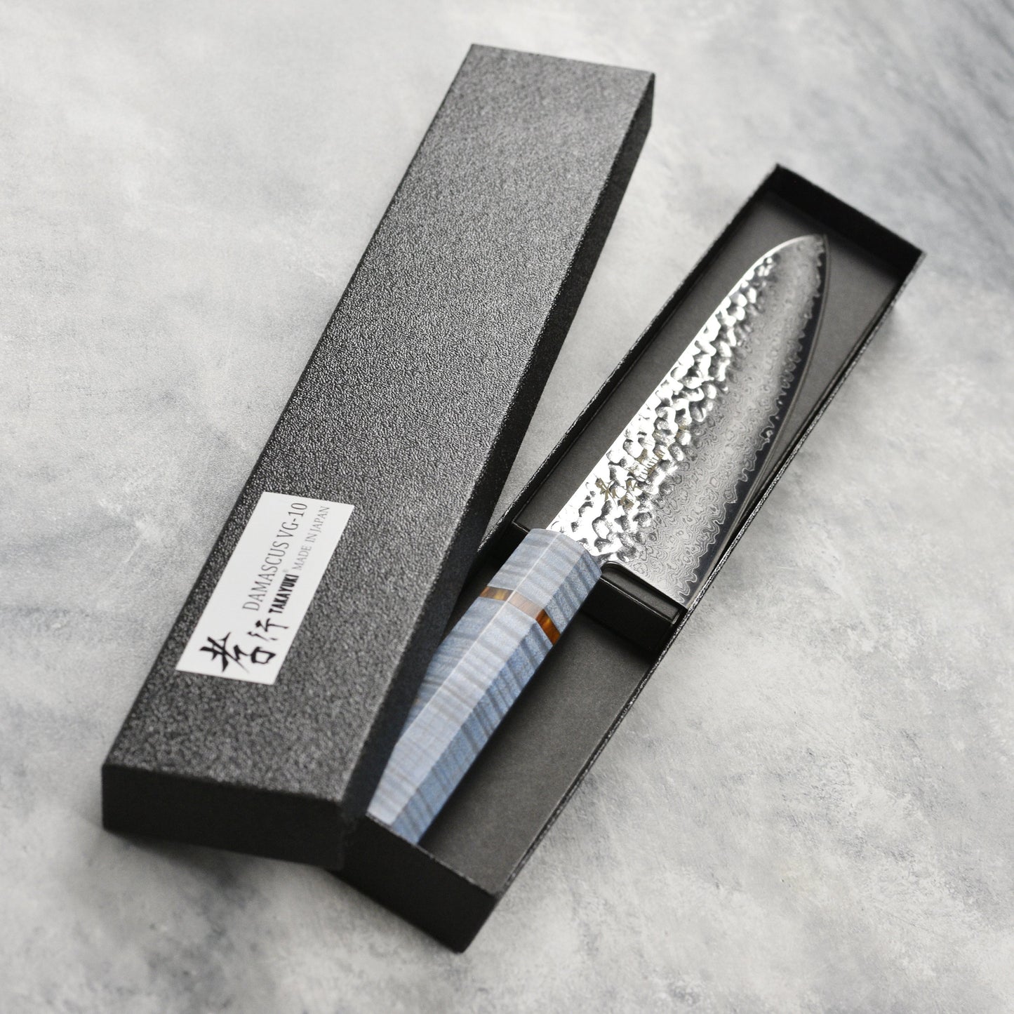 Takayuki Tsuchime Damascus 8.25" Gyuto, Blue Stabilized Handle