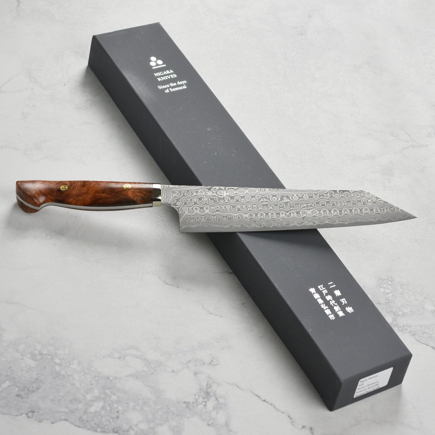 Nigara Anmon SG2 Damascus 9.4" Kiritsuke, Quince Wood