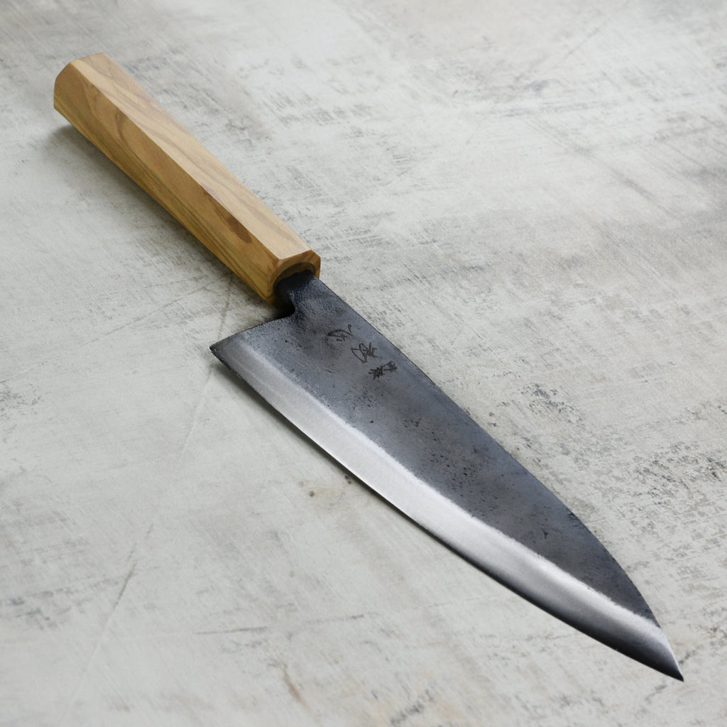 Hatsukokoro Kurogane Aogami #2 Kurouchi 8.25" Gyuto, Olivewood