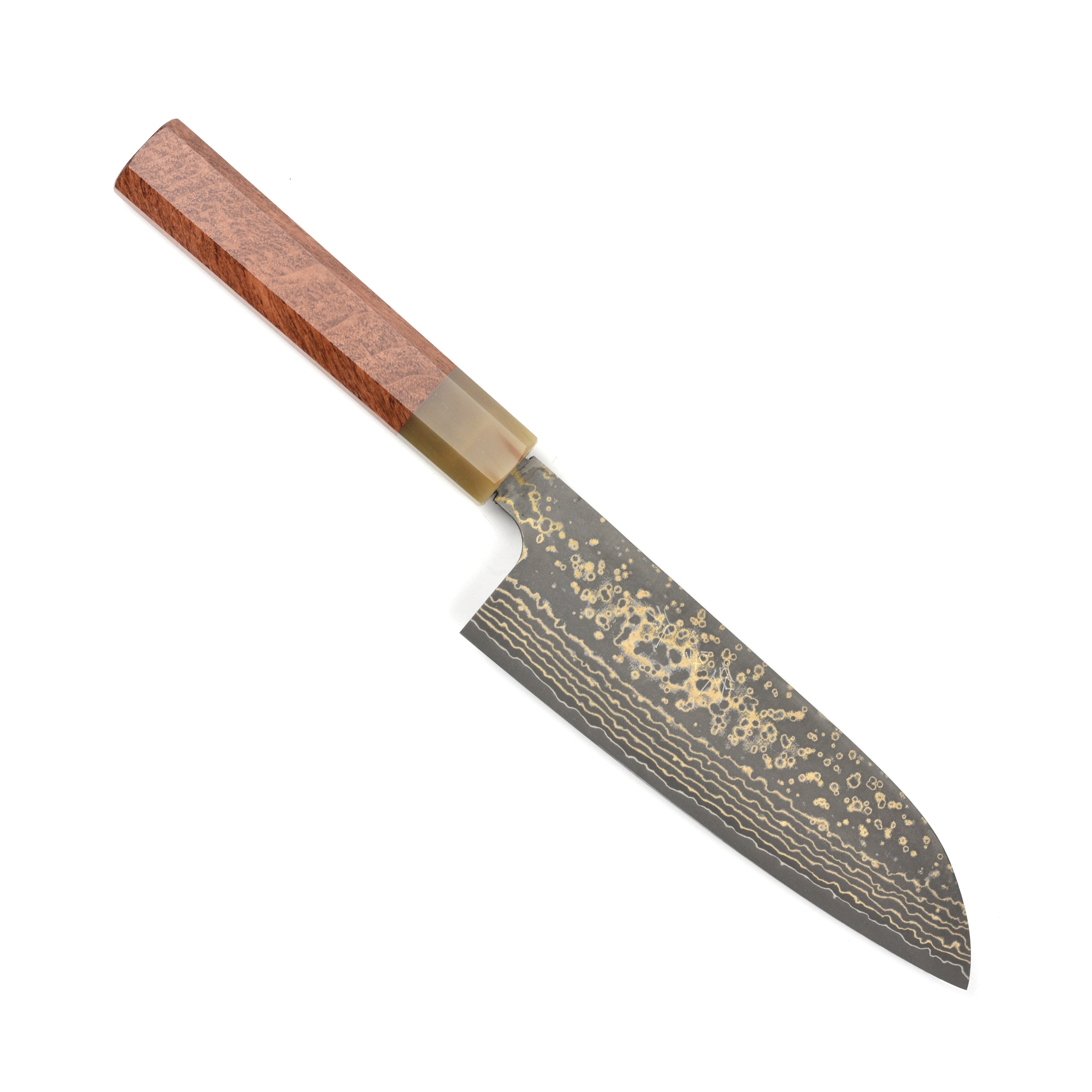 Saji Black Gold Damascus 6.5" Santoku, Quince Wood