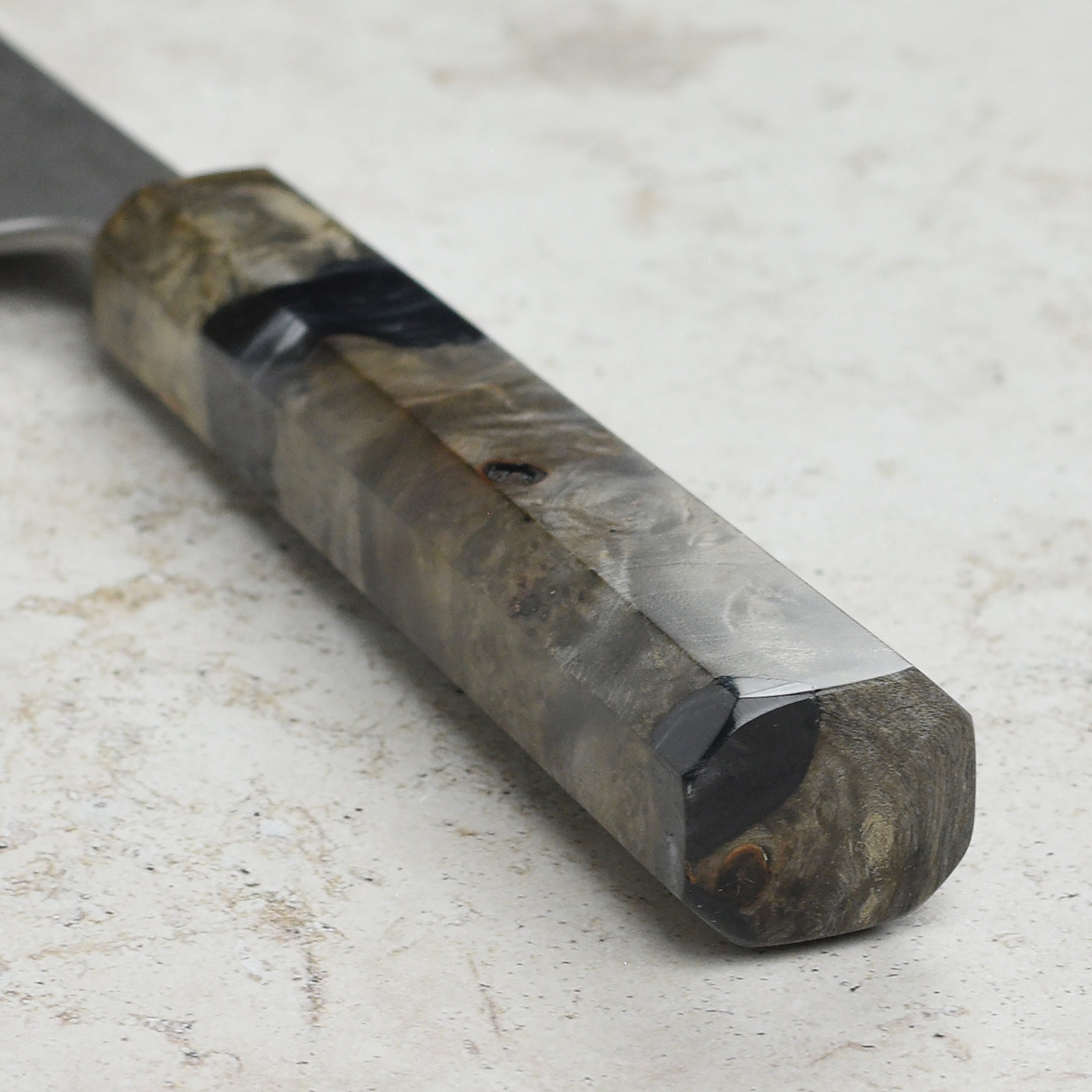 Yoshikane Shirogami #2 Kurouchi Stainless Clad 8.25" Gyuto, Stabilized Birch