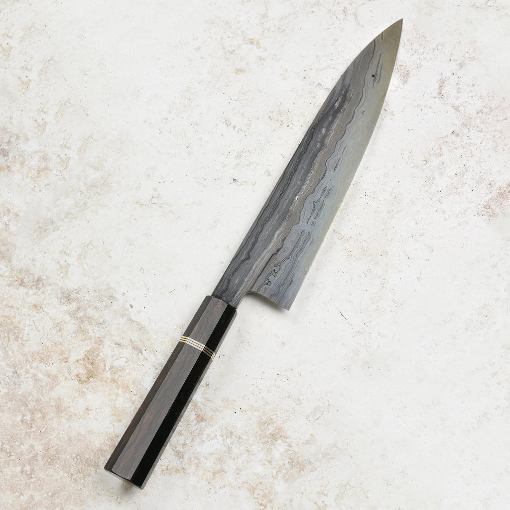 Shoichi Hashimoto Tatsuse Aogami #2 + Shirogami #2 Coreless Damascus 9.4" Gyuto