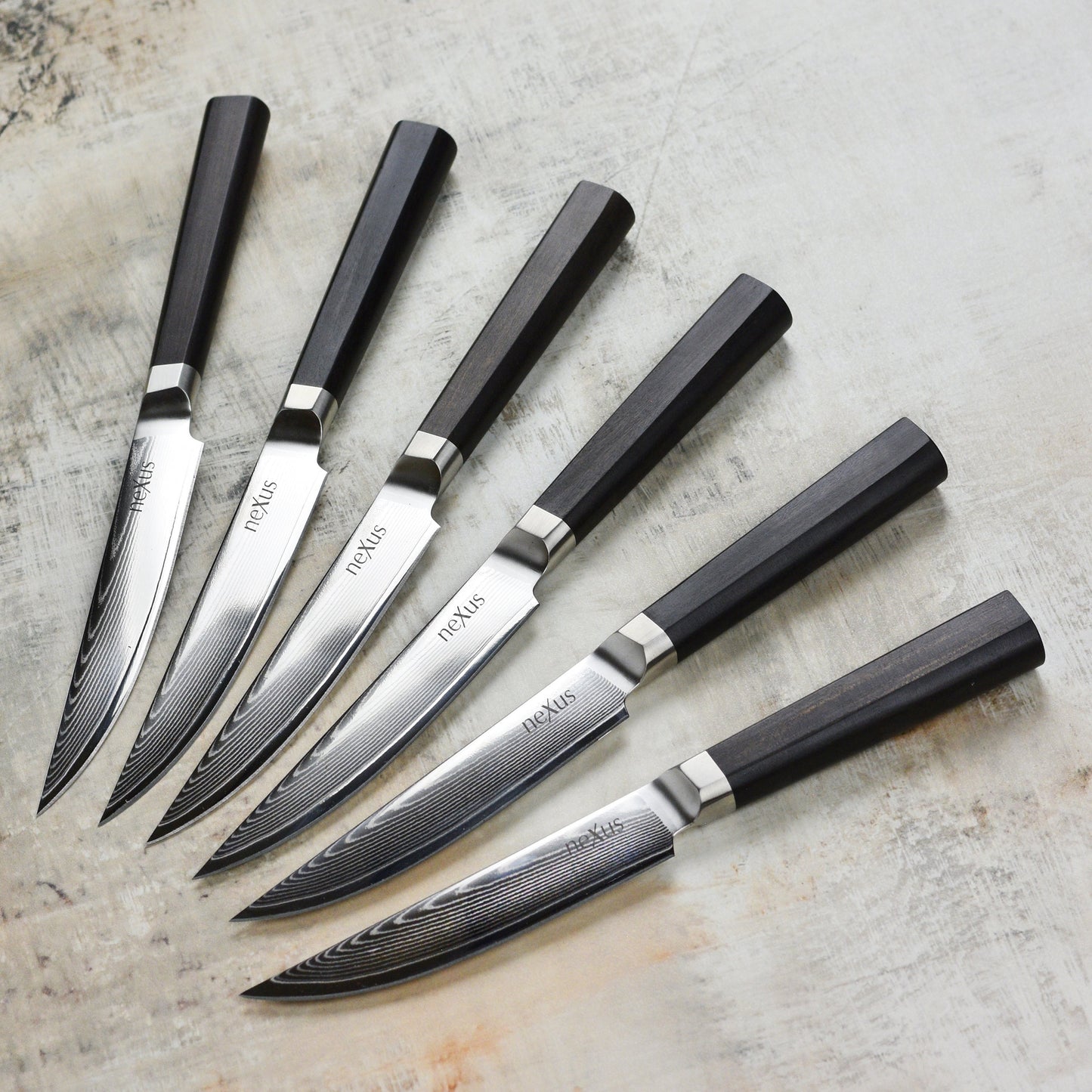 Nexus 6 Piece Damascus Steak Knife Set with Case