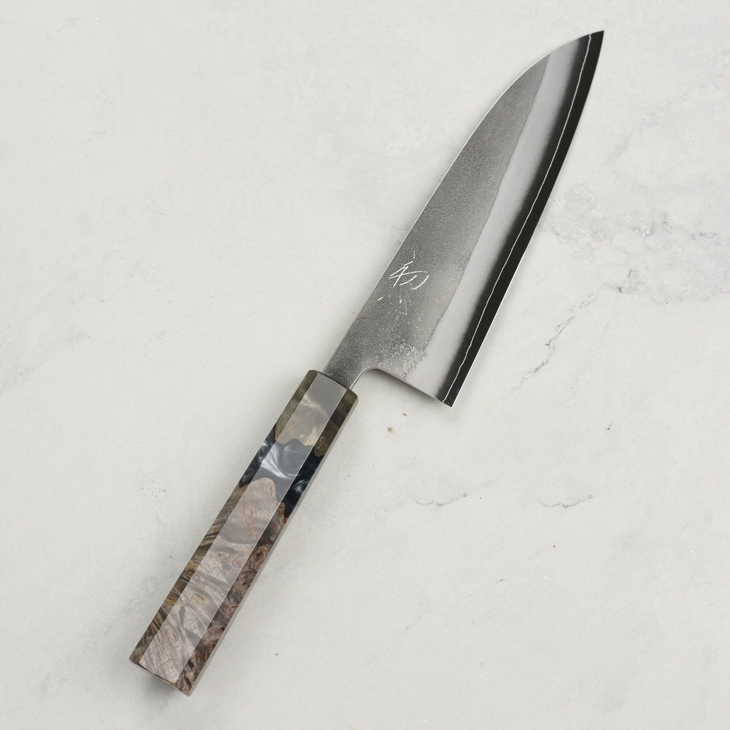 Yoshikane SKD Nashiji Stainless Clad 6.5" Santoku, Stabilized Birch