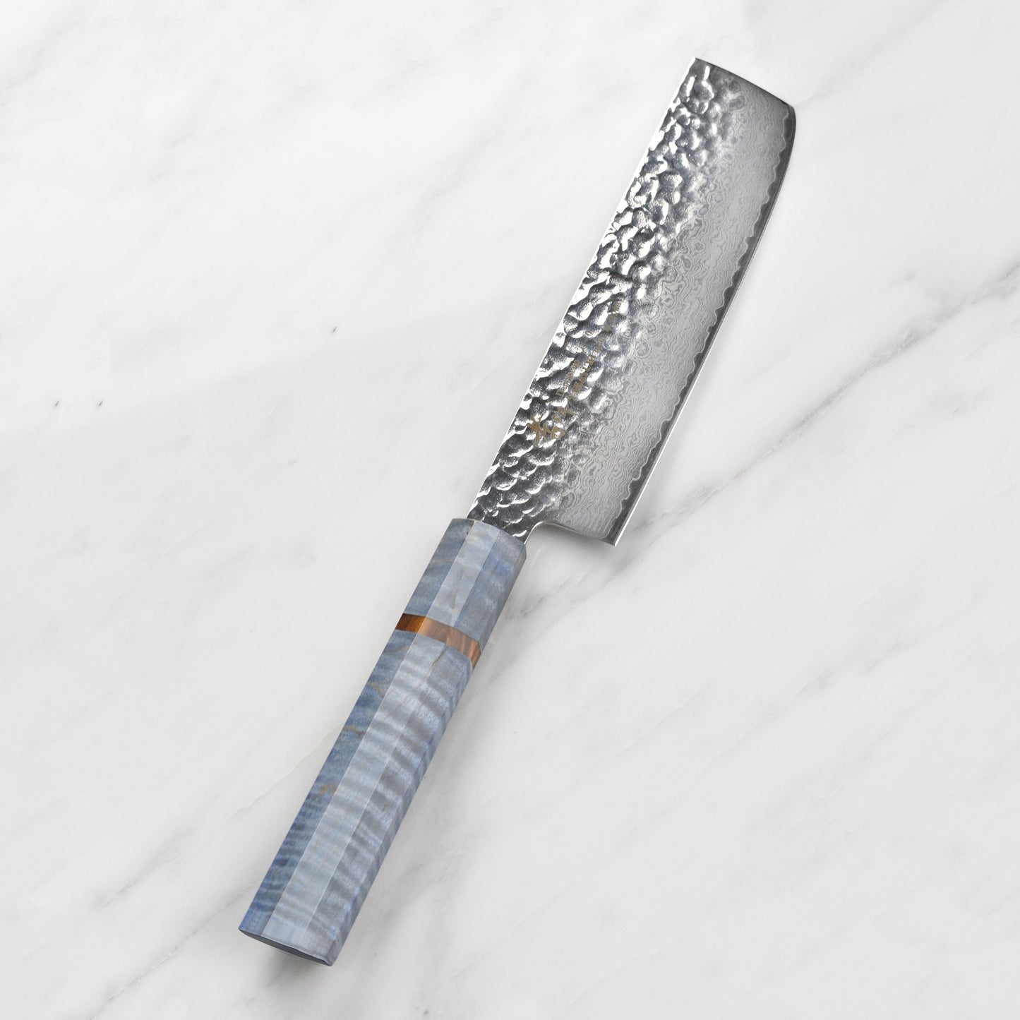 Takayuki Tsuchime Damascus 6.7" Nakiri, Blue Stabilized Handle
