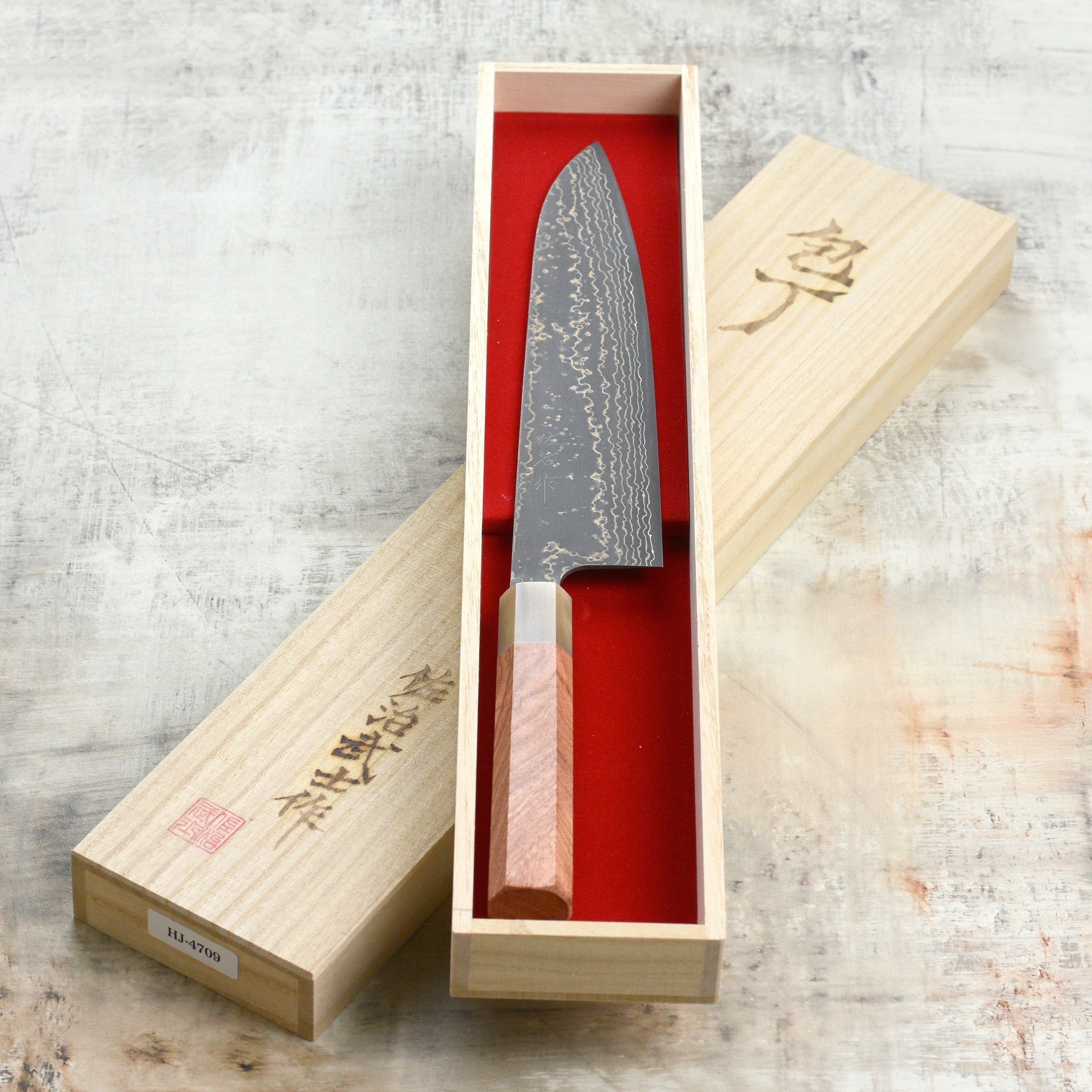 Saji Black Gold Damascus 9.4" Gyuto, Quince Wood