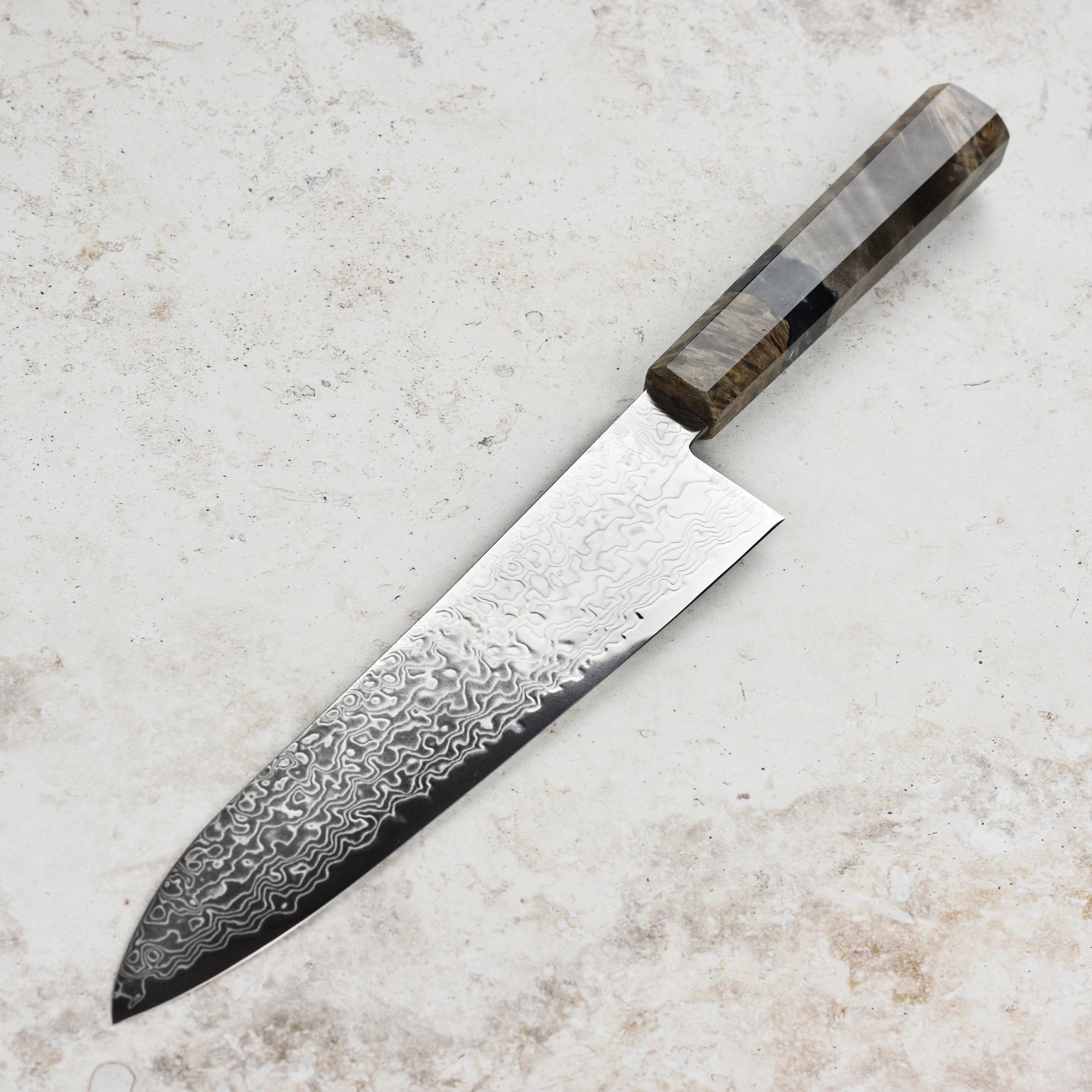 Hatsukokoro Ryuhyo SG2 Damascus 8.25" Gyuto, Stabilized Birch