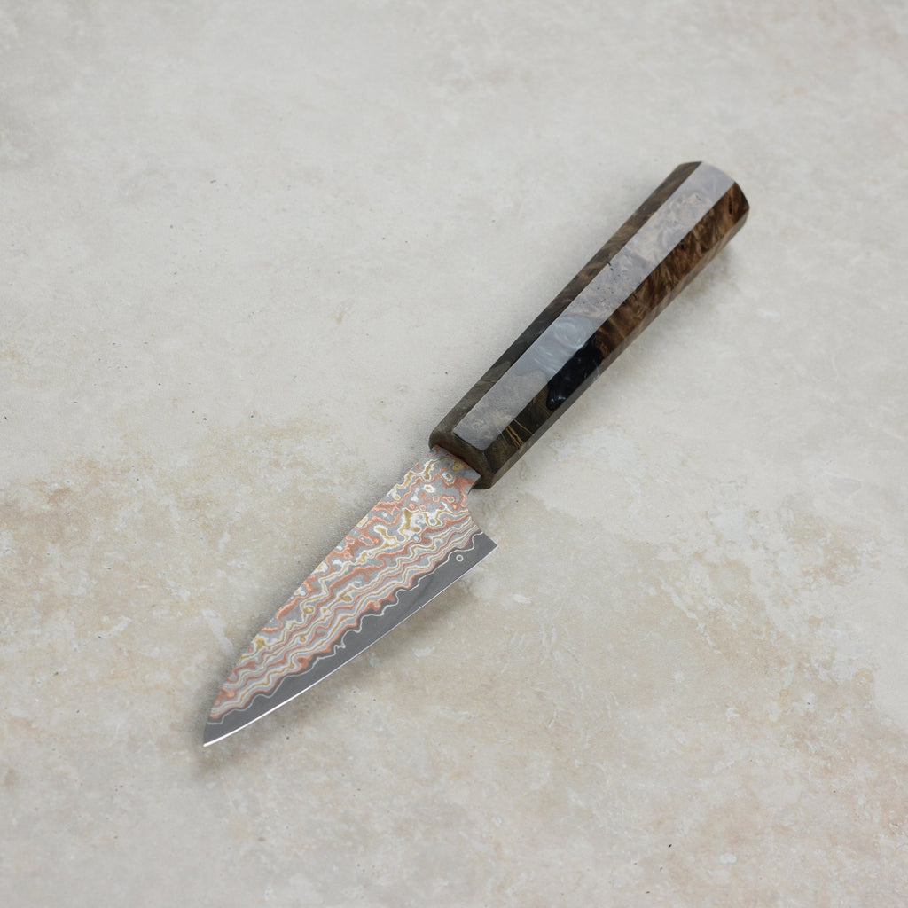 Saji Rainbow Damascus Nashiji 3.5" Petty, Stabilized Birch
