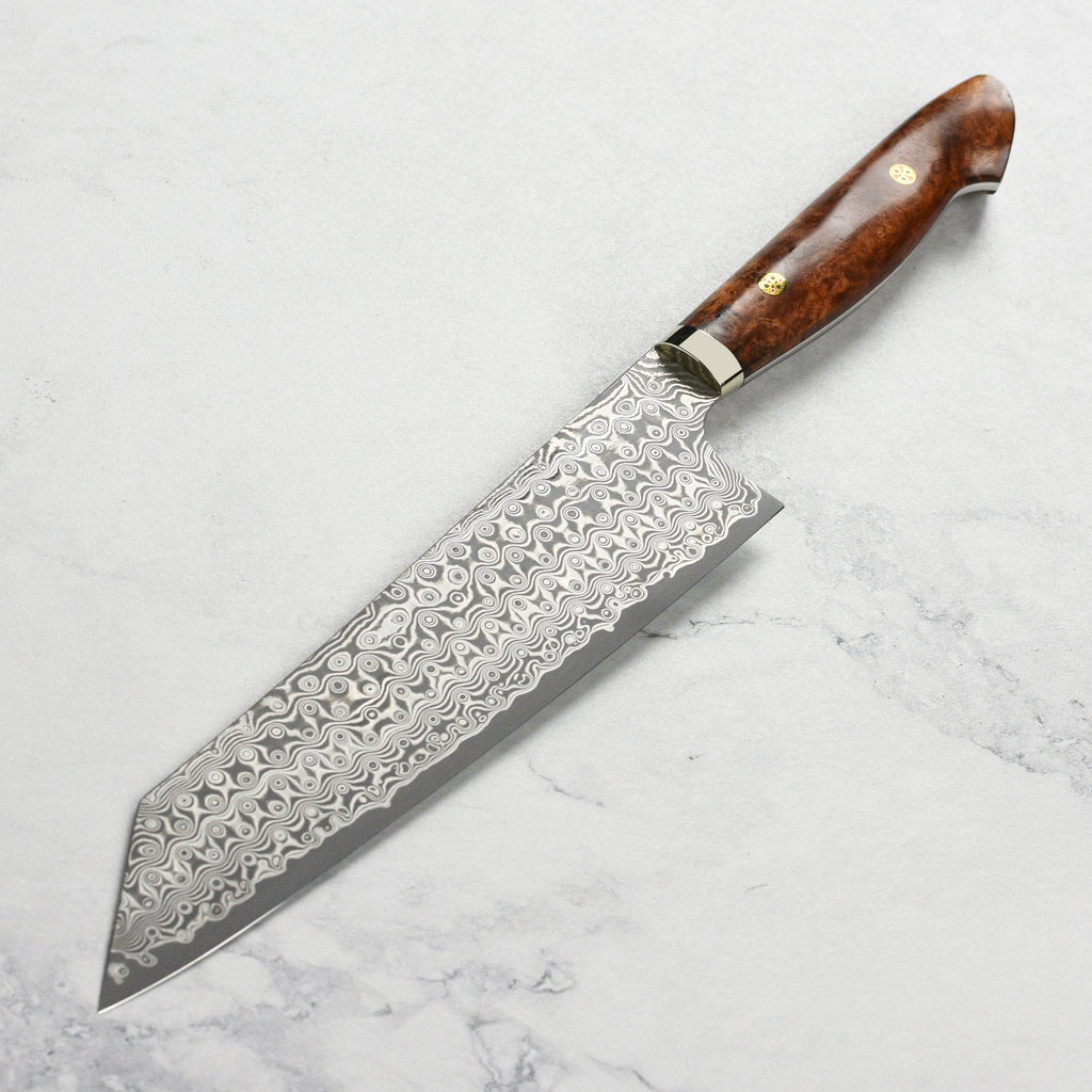 Nigara Anmon SG2 Damascus 9.4" Kiritsuke, Quince Wood