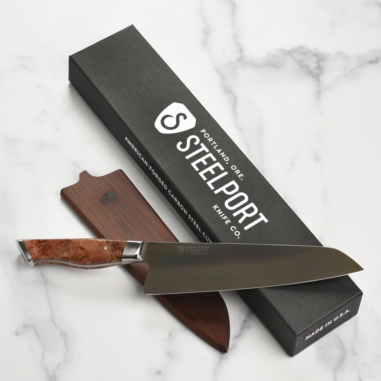 Steelport Carbon Steel 8" Chef's Knife with Oregon Maple Magnetic Sheath