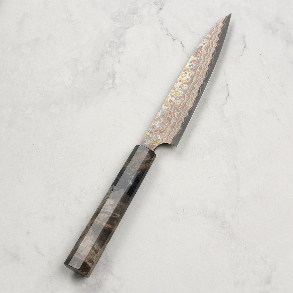 Saji Rainbow Damascus Nashiji 5.1" Petty, Stabilized Birch