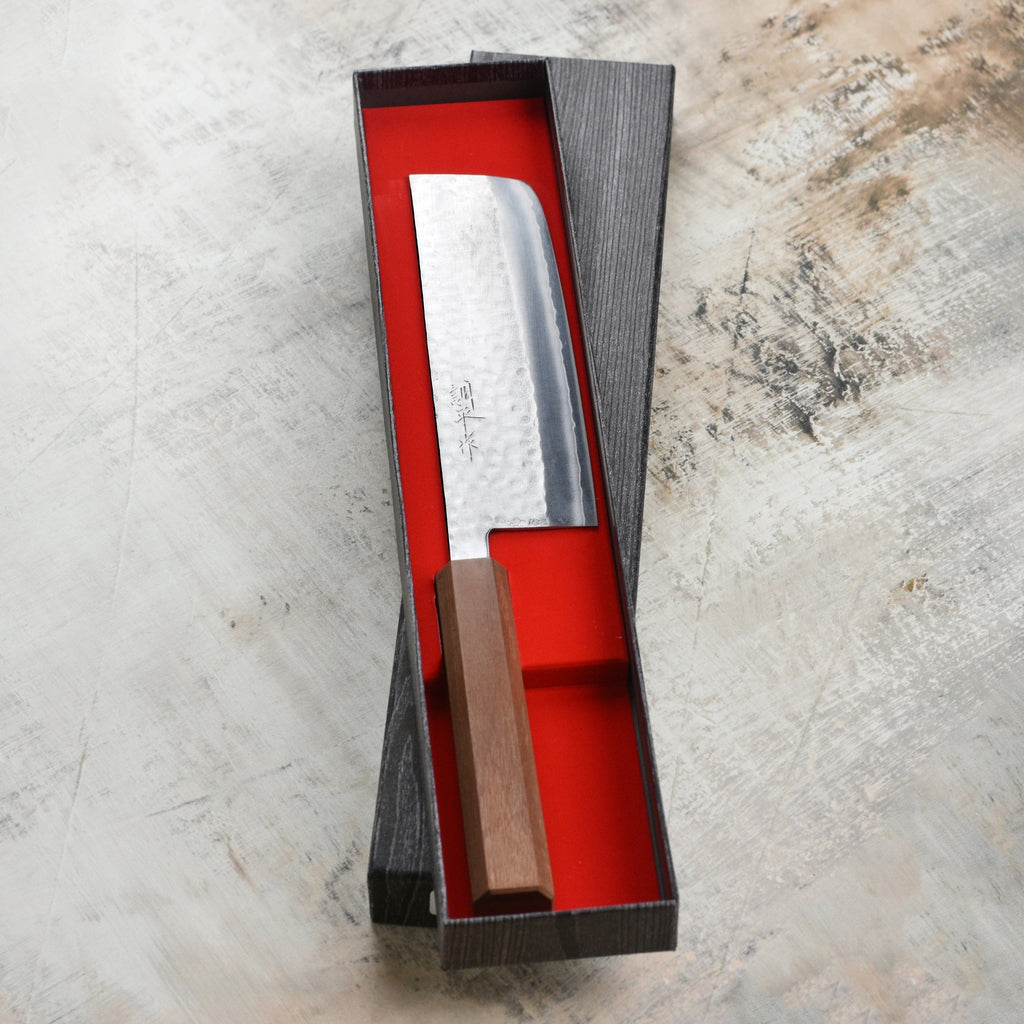 Masutani VG1 Hammered 6.7" Tall Nakiri, Octagonal Walnut Handle