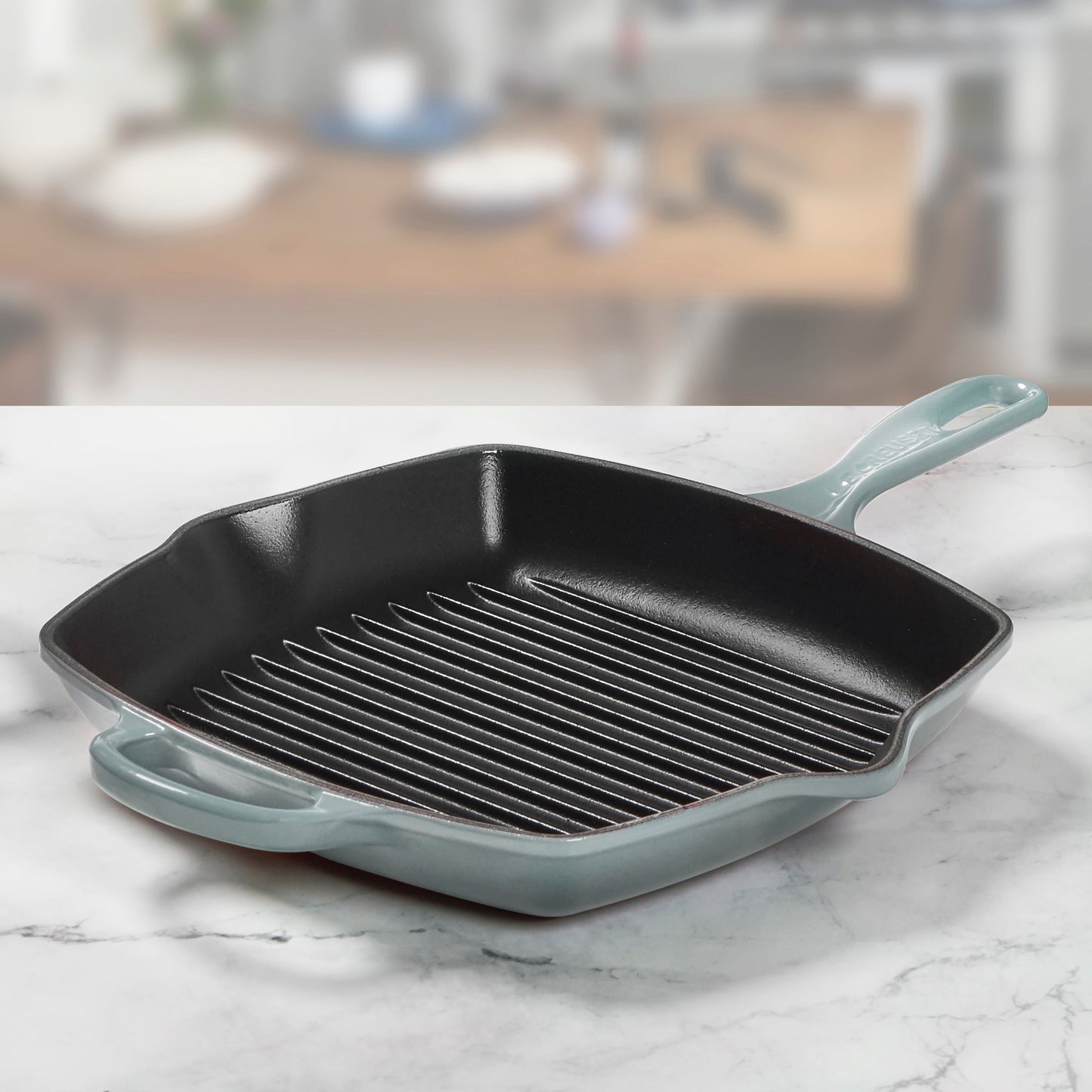 Le Creuset Signature Cast Iron 10.25" Sea Salt Square Grill Pan