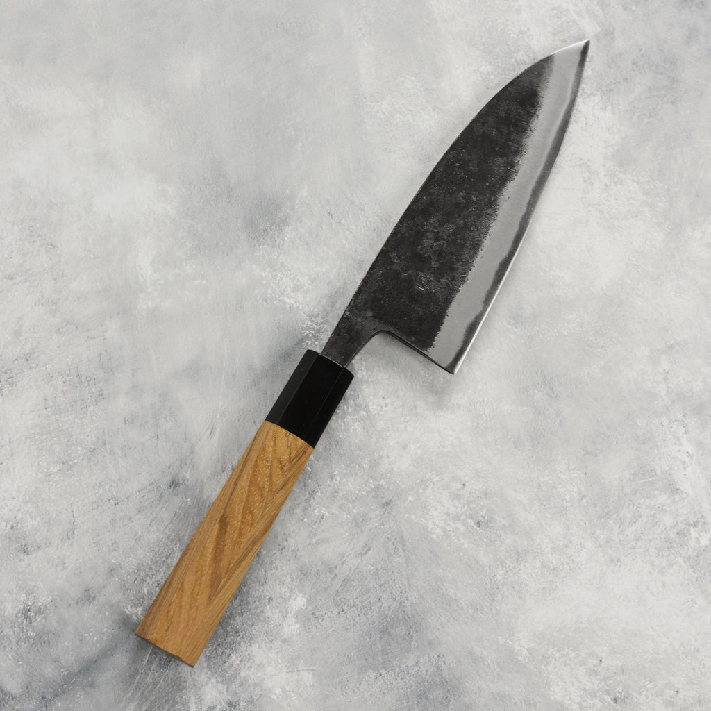 Hatsukokoro Kurokaze Aogami #2 Kurouchi 5.9" Double Bevel Deba, Teak