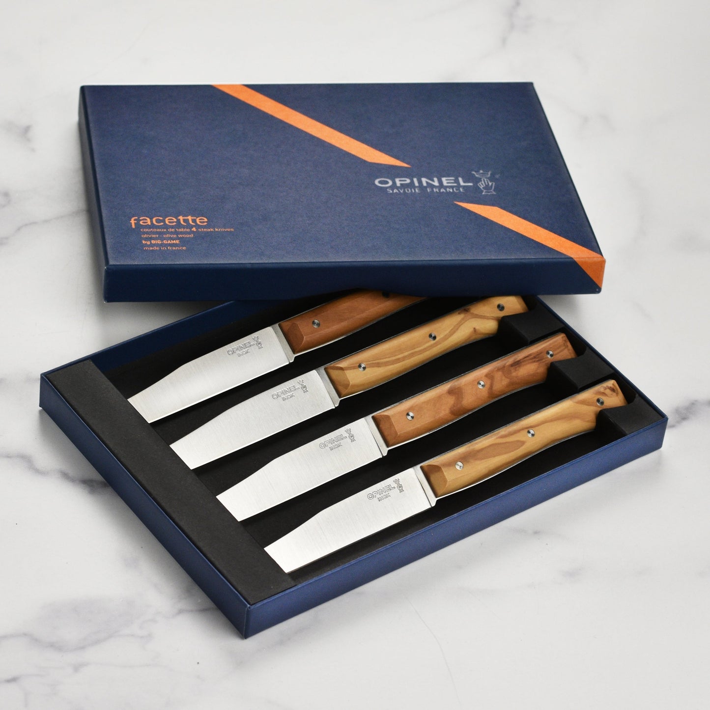 Opinel 4 Piece Olive Wood Facette Steak Knife Set