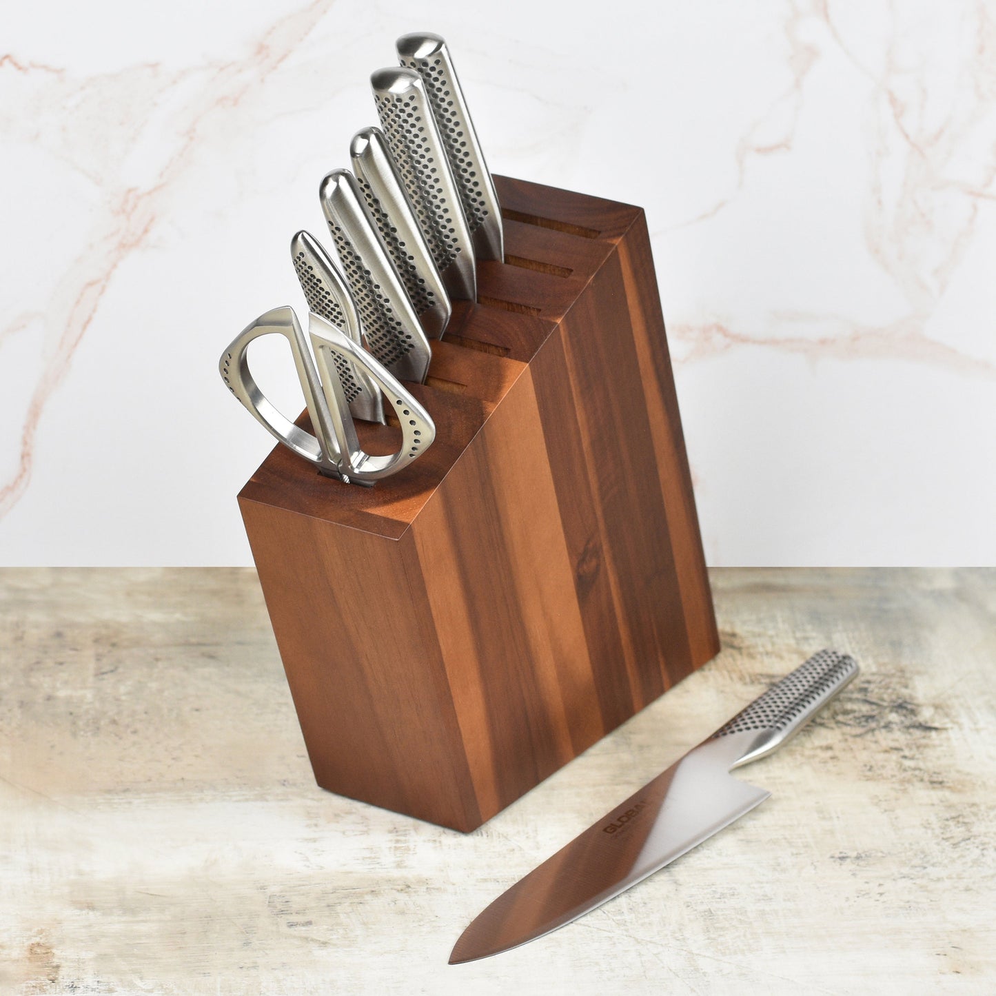 Global Akari 8 Piece Knife Block Set, Acacia