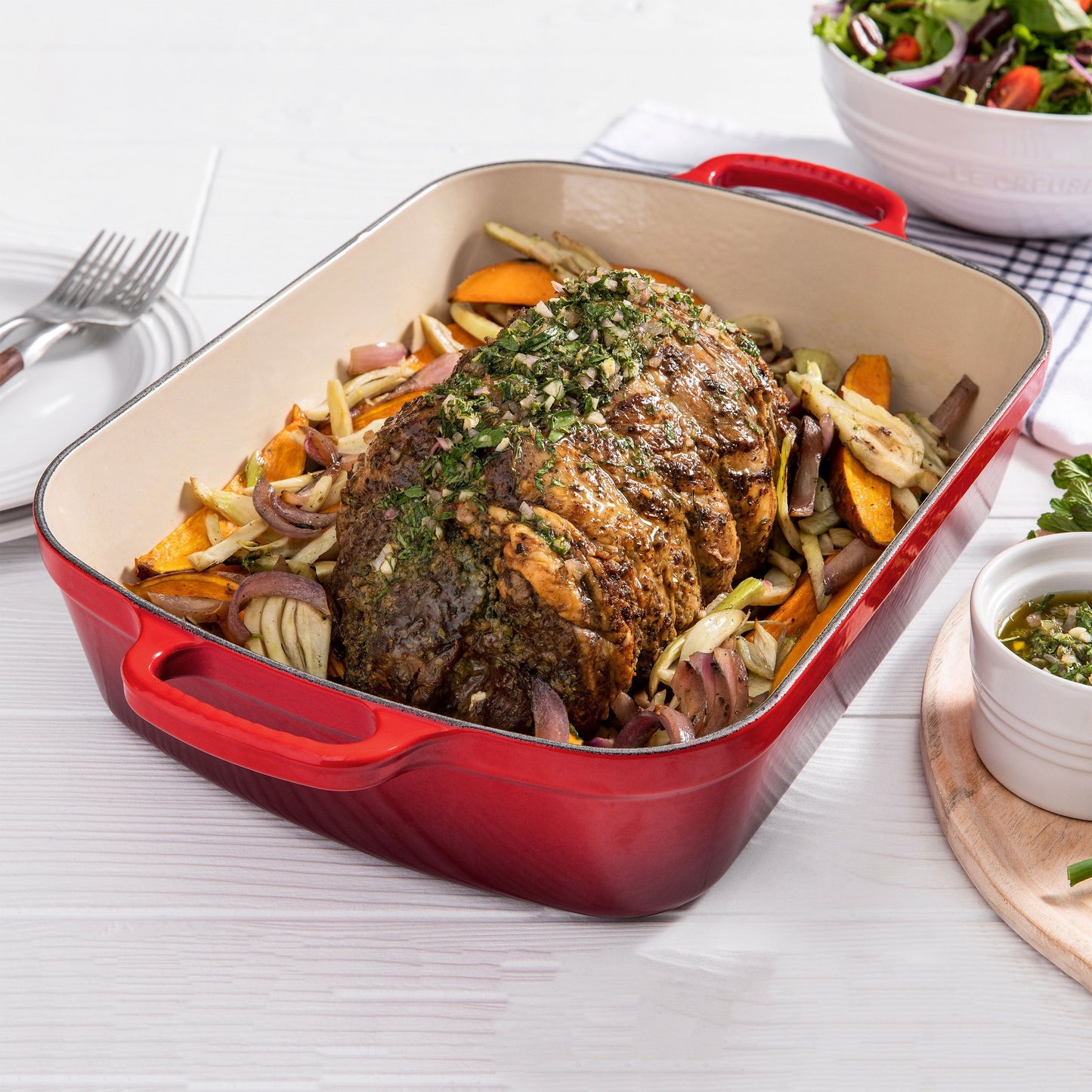 Le Creuset Signature Cast Iron Cerise Roasting Pan, 12.75x9.75"