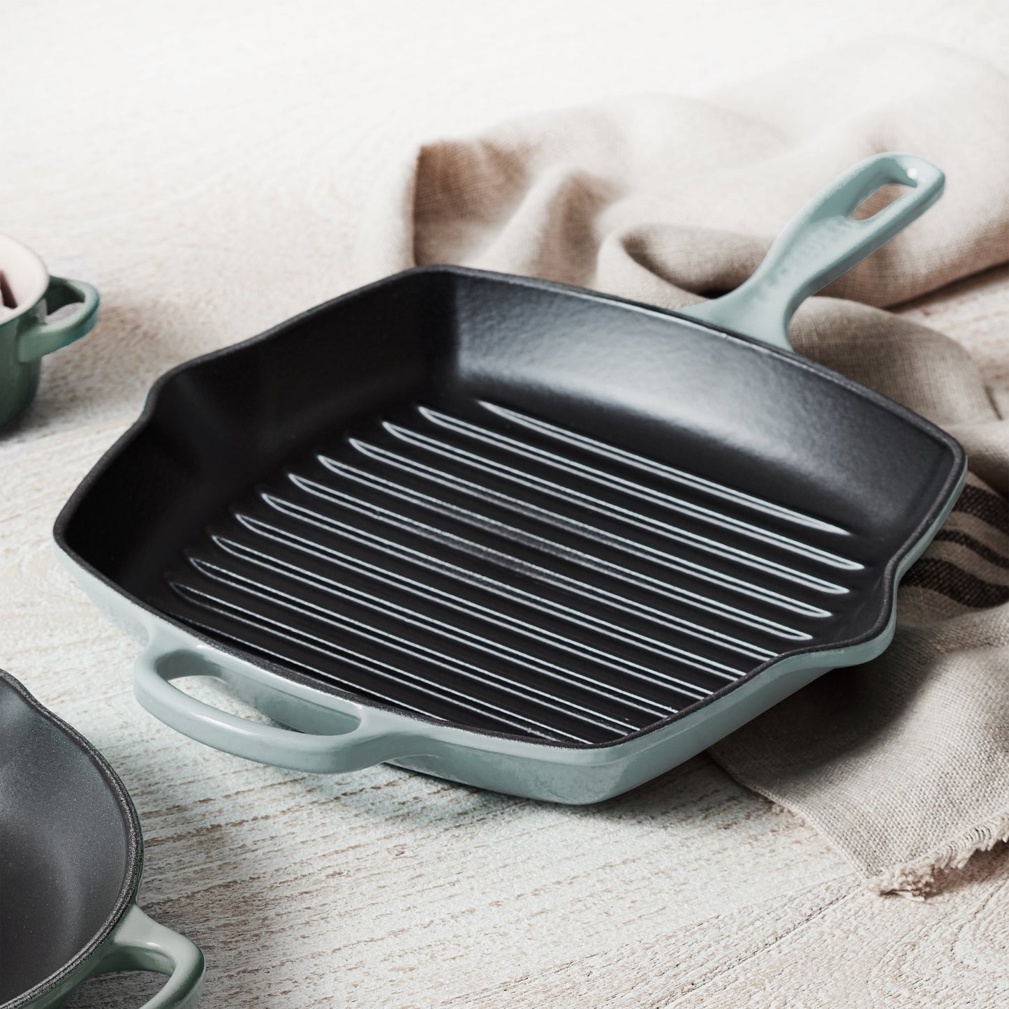 Le Creuset Signature Cast Iron 10.25" Sea Salt Square Grill Pan