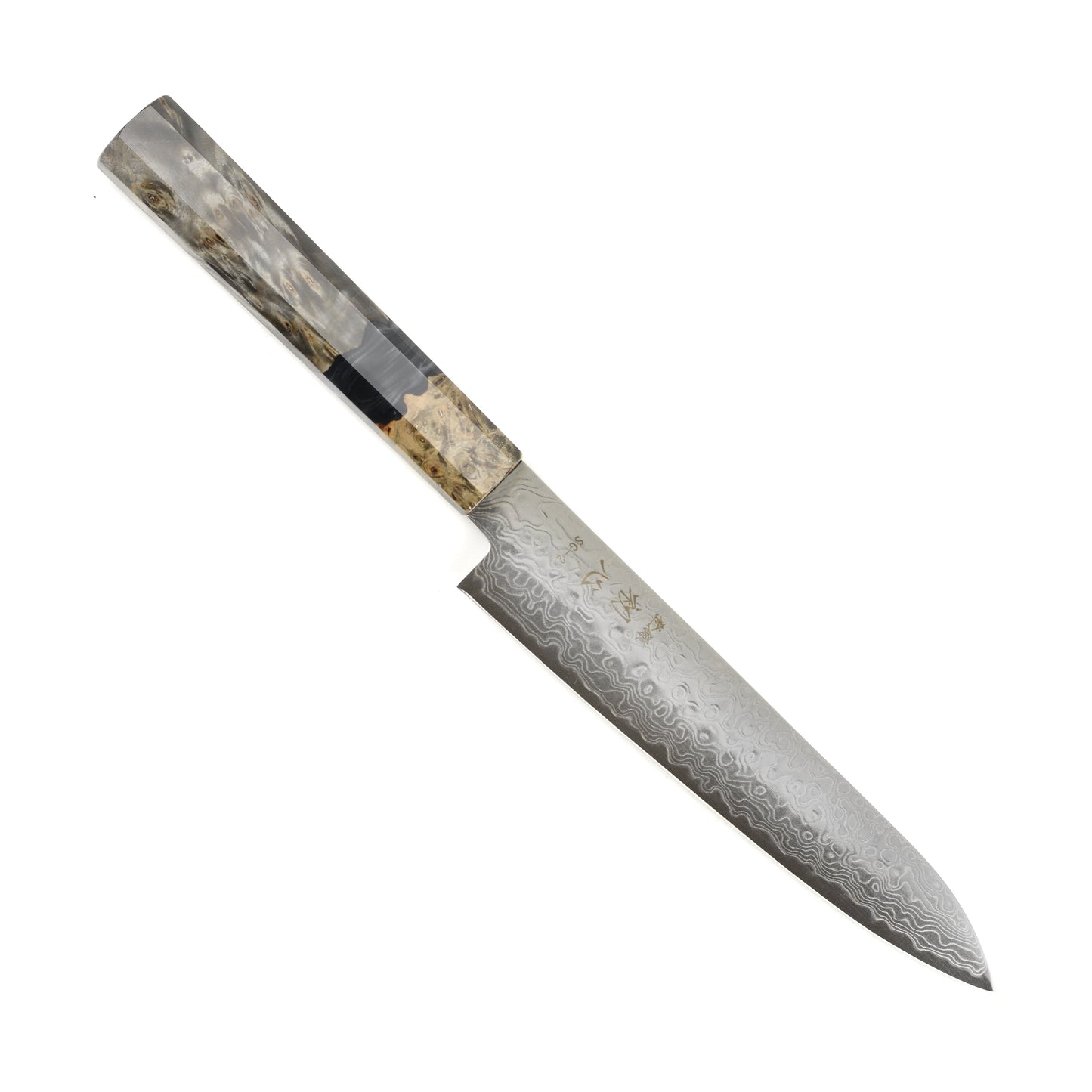 Hatsukokoro Ryuhyo SG2 Damascus 5.9" Petty, Stabilized Birch