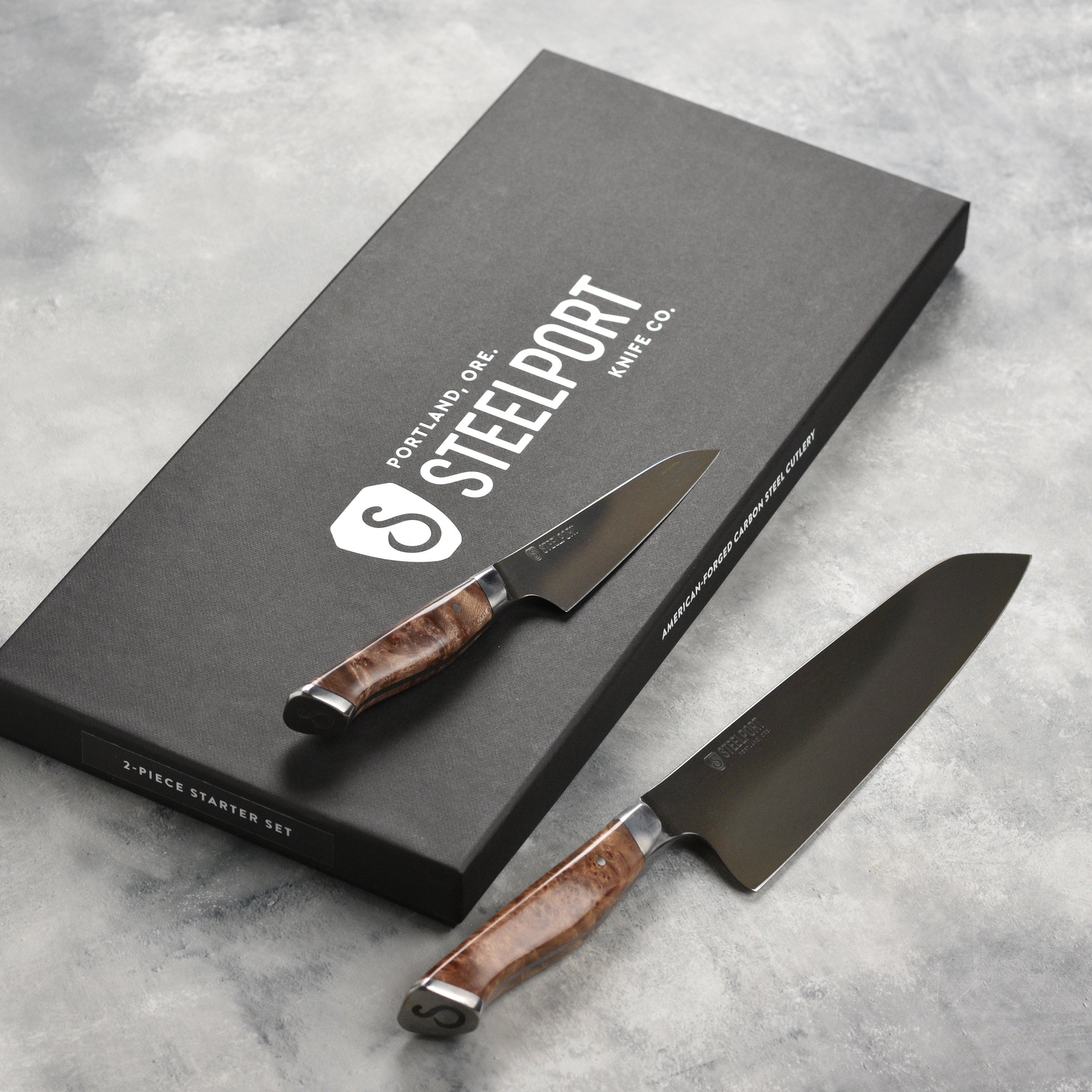 Steelport Carbon Steel 2 Piece Starter Knife Set with Oregon Maple Magnetic Sheaths