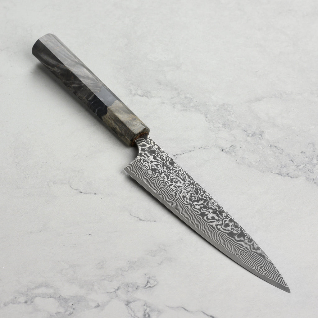 Saji SG2 Black Damascus 5.9" Petty, Stabilized Birch
