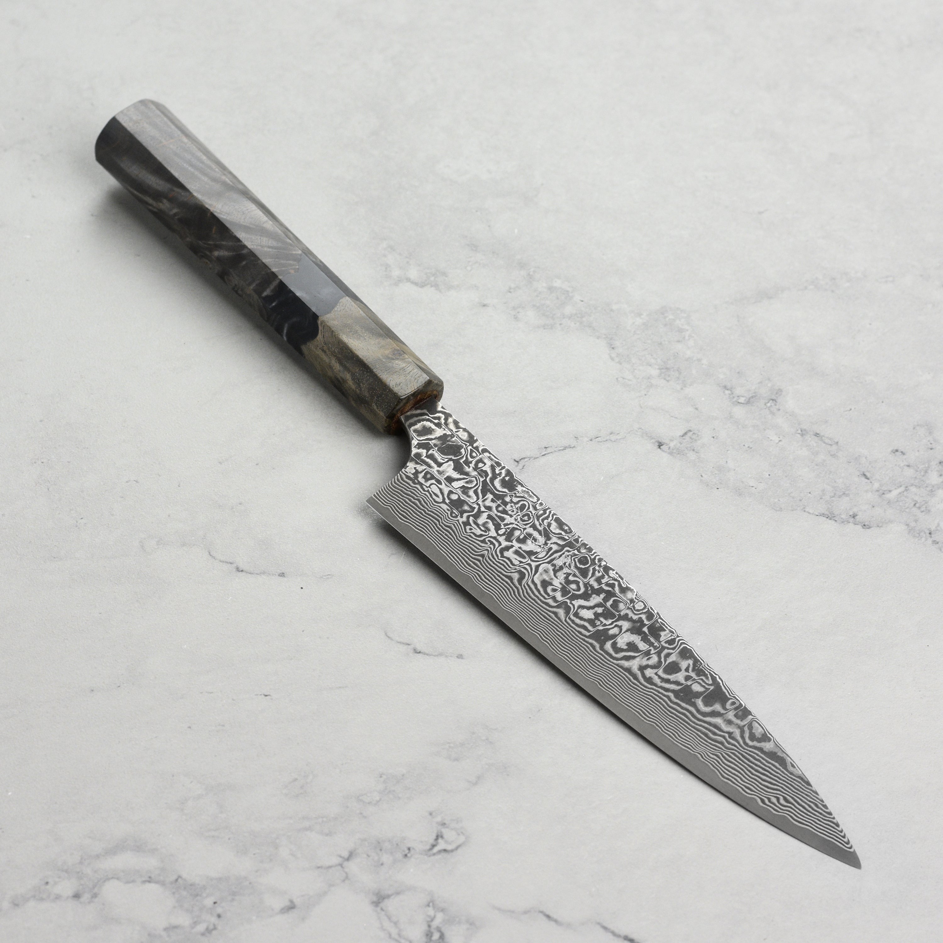 Saji SG2 Black Damascus 5.9" Petty, Stabilized Birch