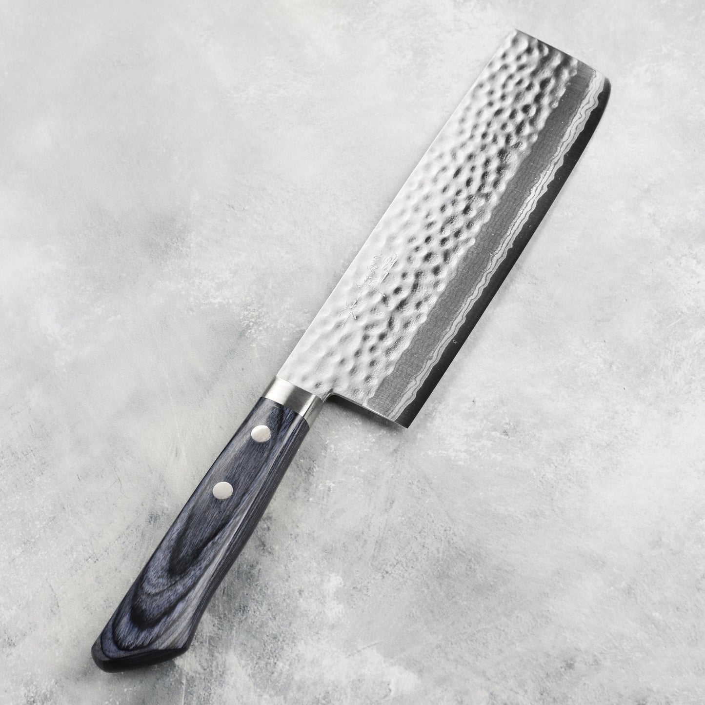 Masutani VG10 Hammered Damascus 6.7" Tall Nakiri, Blue Handle