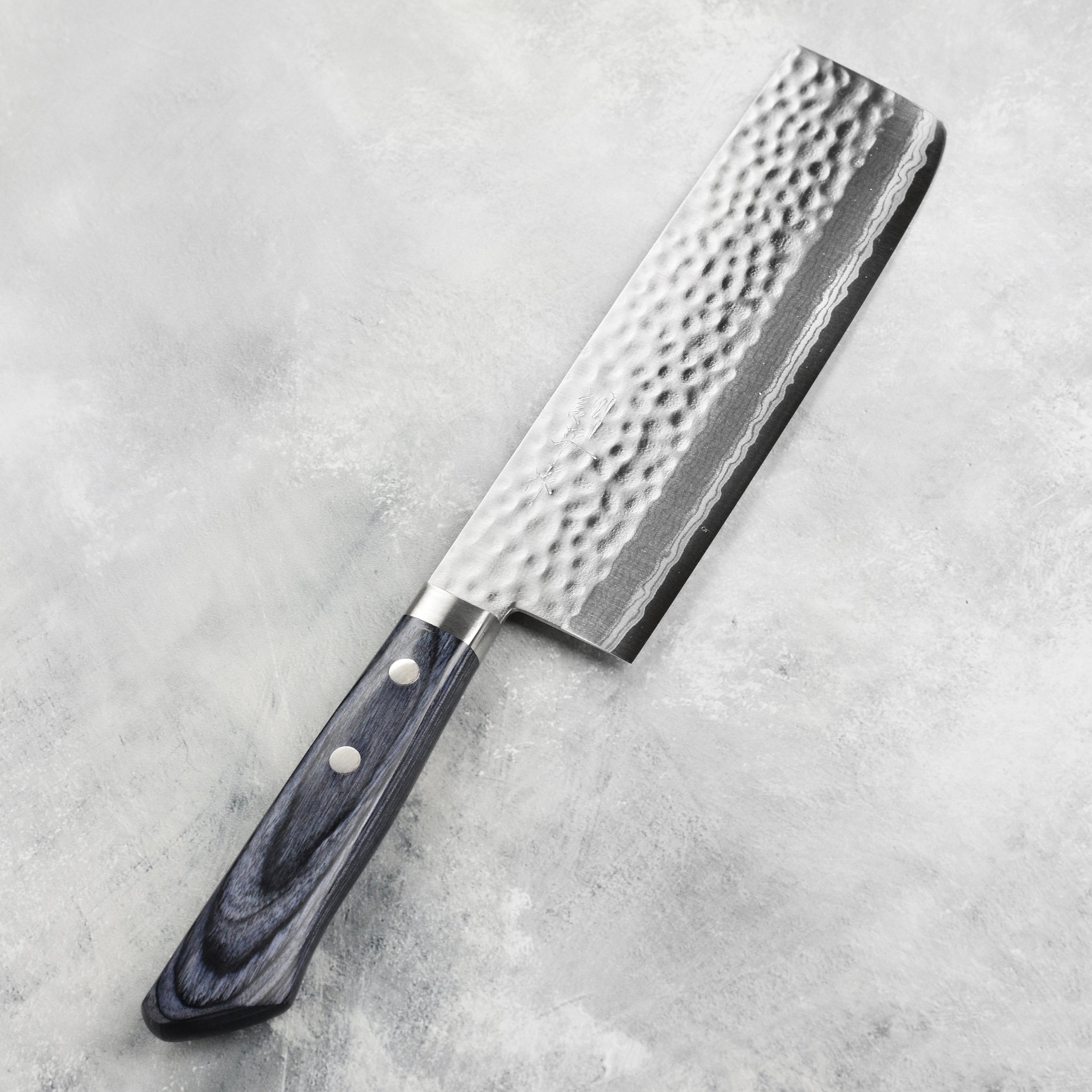 Masutani VG10 Hammered Damascus 6.7" Tall Nakiri, Blue Handle