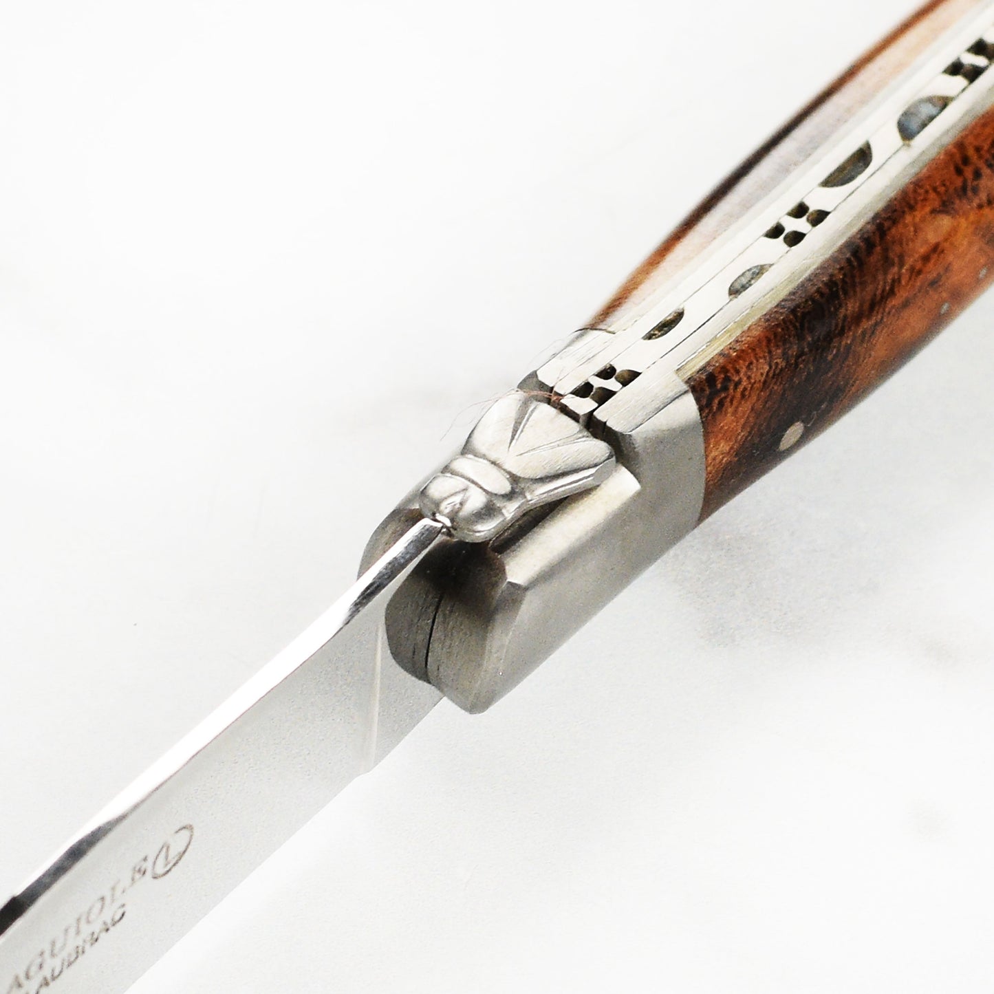 Laguiole en Aubrac 6 Piece Stainless Steel Steak Knife Set with Desert Iron Wood Burl Handles