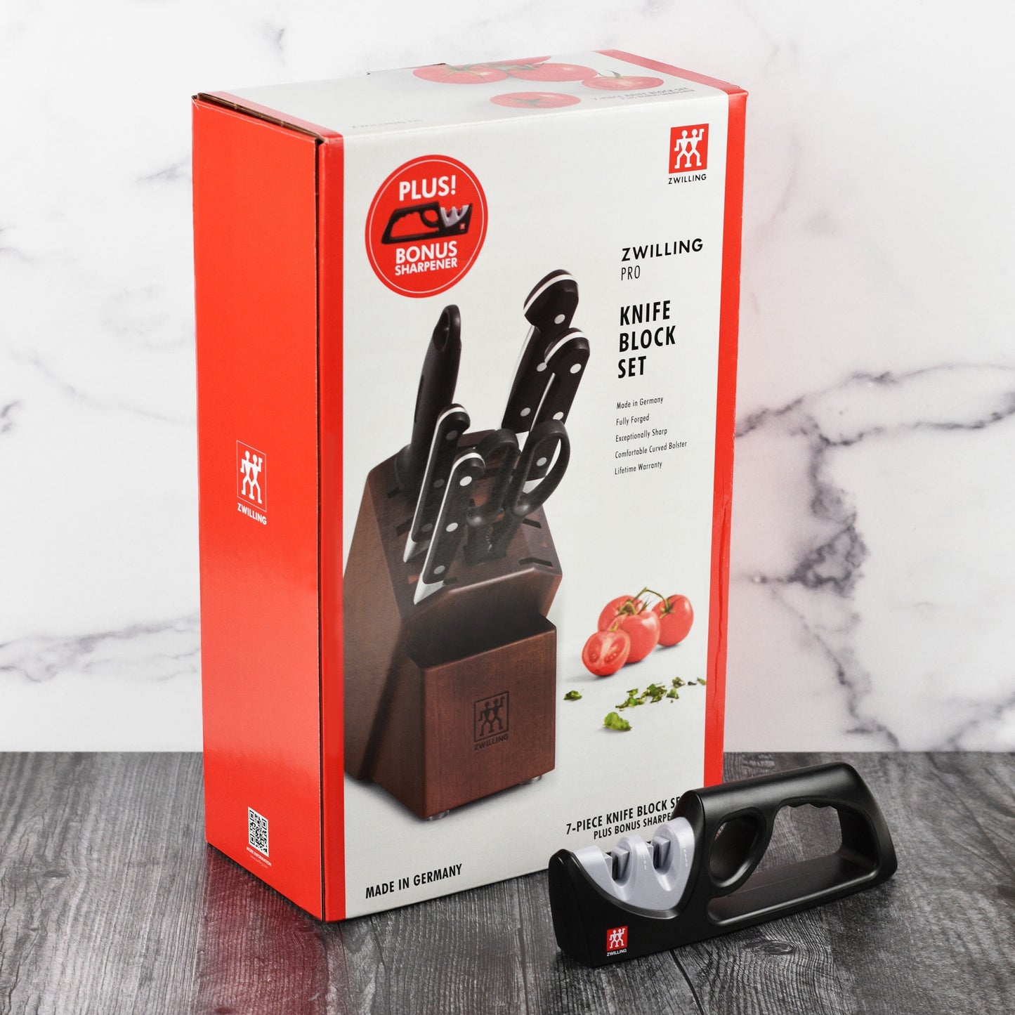 Zwilling Pro 7 Piece Acacia Knife Block Set with Bonus Sharpener
